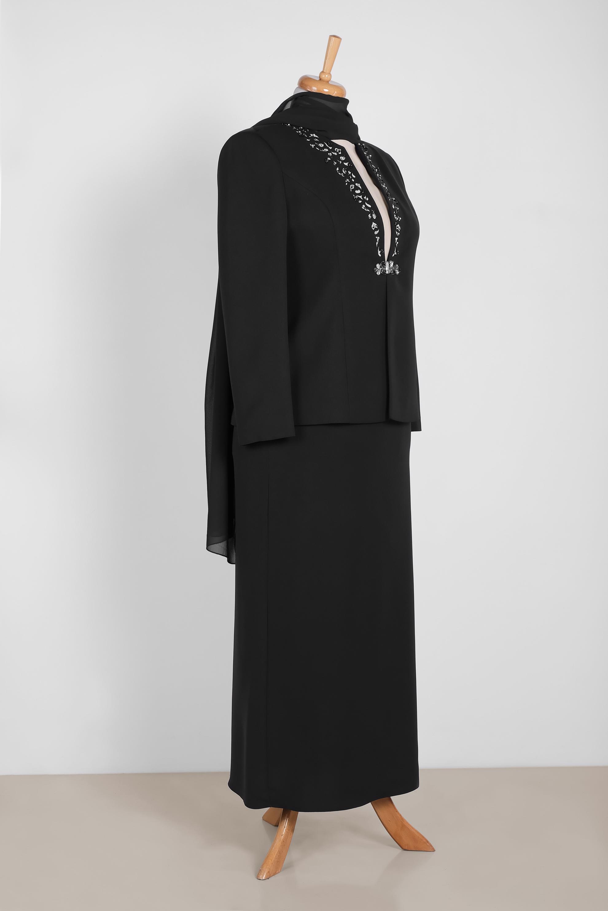 Tesettür giyim SİYAH 3387E KİWON 3&prime;LÜ ETEKLİ TAKIM 46/52 TEK44