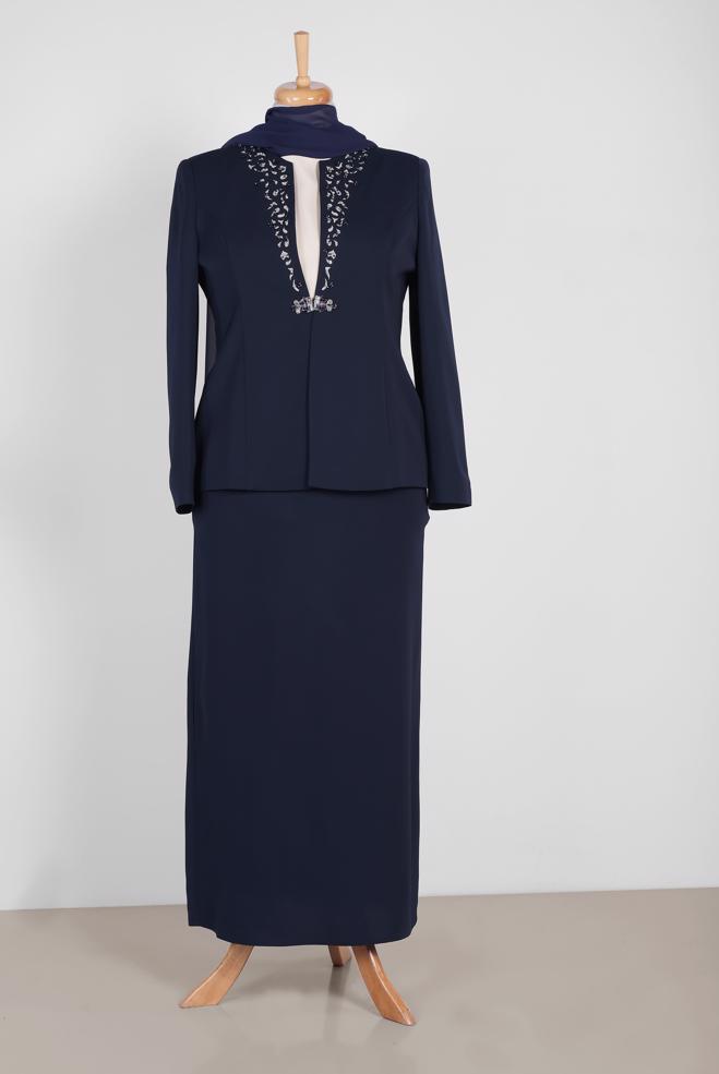 Hijab clothing NAVY BLUE 3387E KİWON 3&prime;LÜ ETEKLİ TAKIM 46/52 TEK44 - ALVİNA