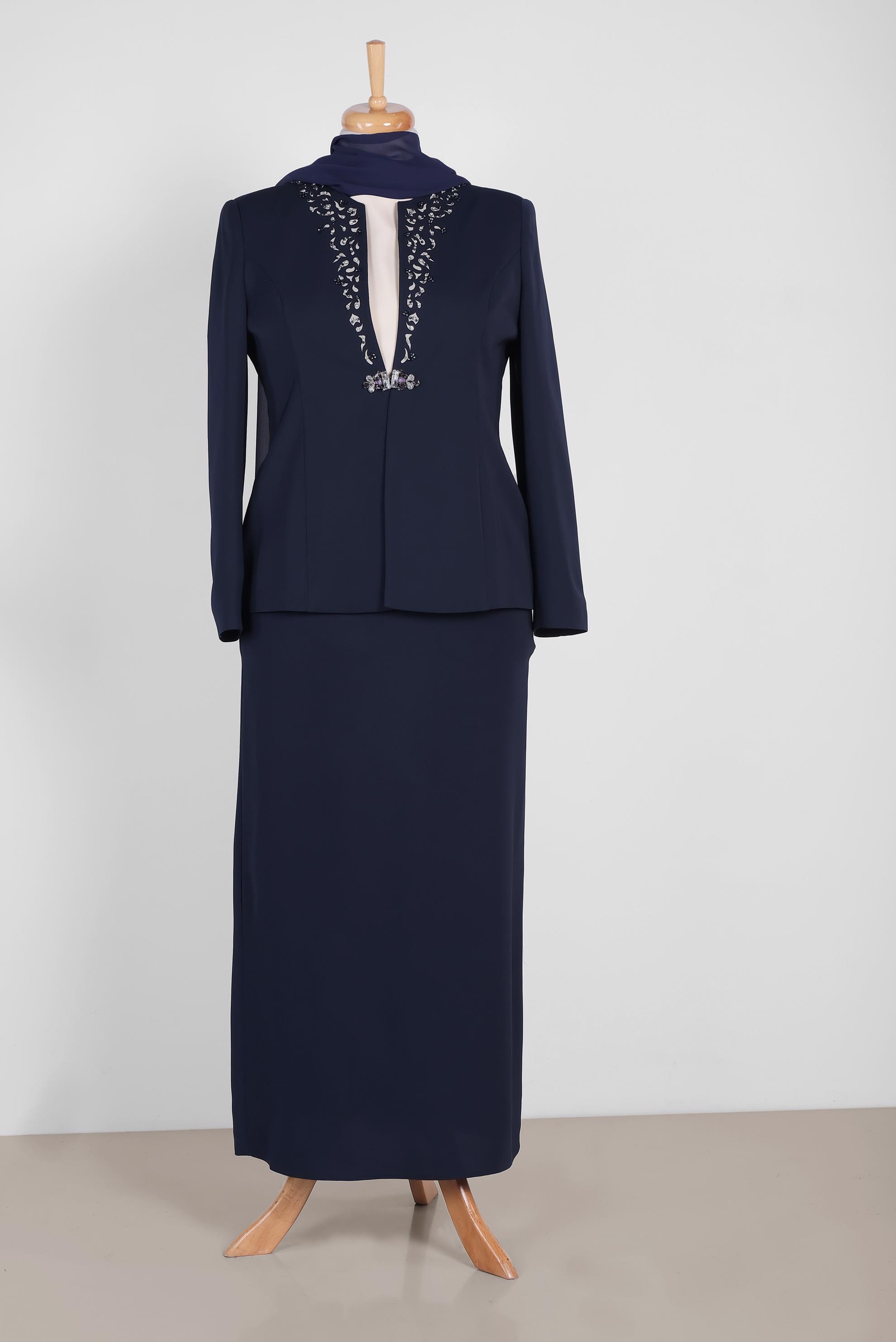 Tesettür giyim LACİVERT 3387E KİWON 3′LÜ ETEKLİ TAKIM 46/52 TEK44