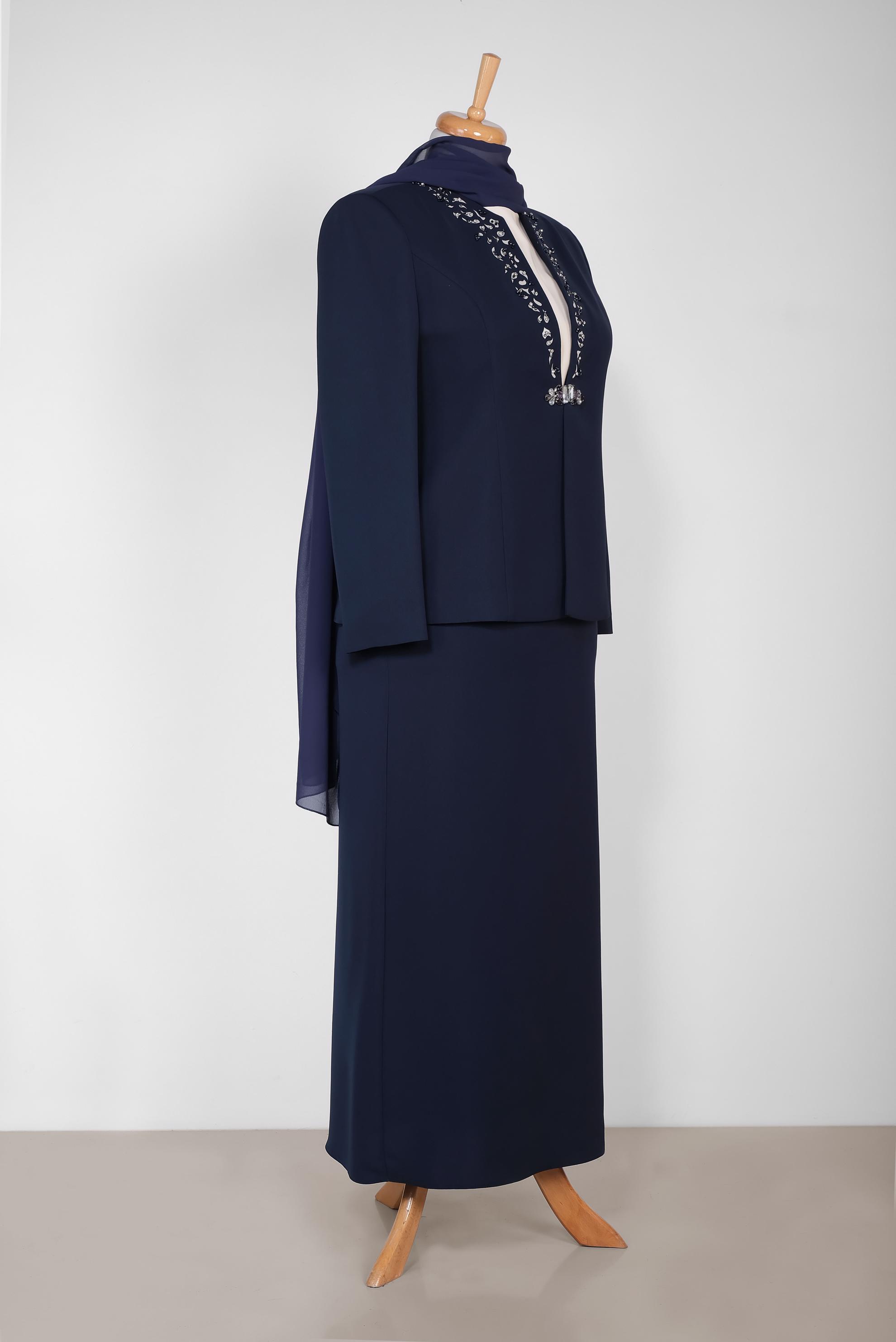 Tesettür giyim LACİVERT 3387E KİWON 3′LÜ ETEKLİ TAKIM 46/52 TEK44