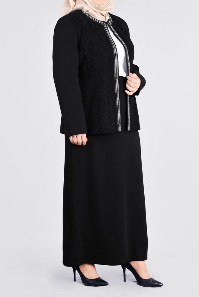 Hijab clothing BLACK 3391E ASLI 5929 3&prime;LÜ ETEKLİ TAKIM 46/52 TEK44 - ALVİNA