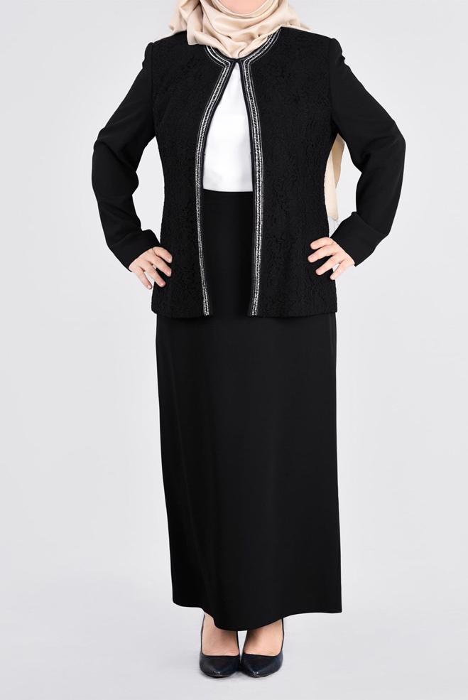 Hijab clothing BLACK 3391E ASLI 5929 3&prime;LÜ ETEKLİ TAKIM 46/52 TEK44 - ALVİNA