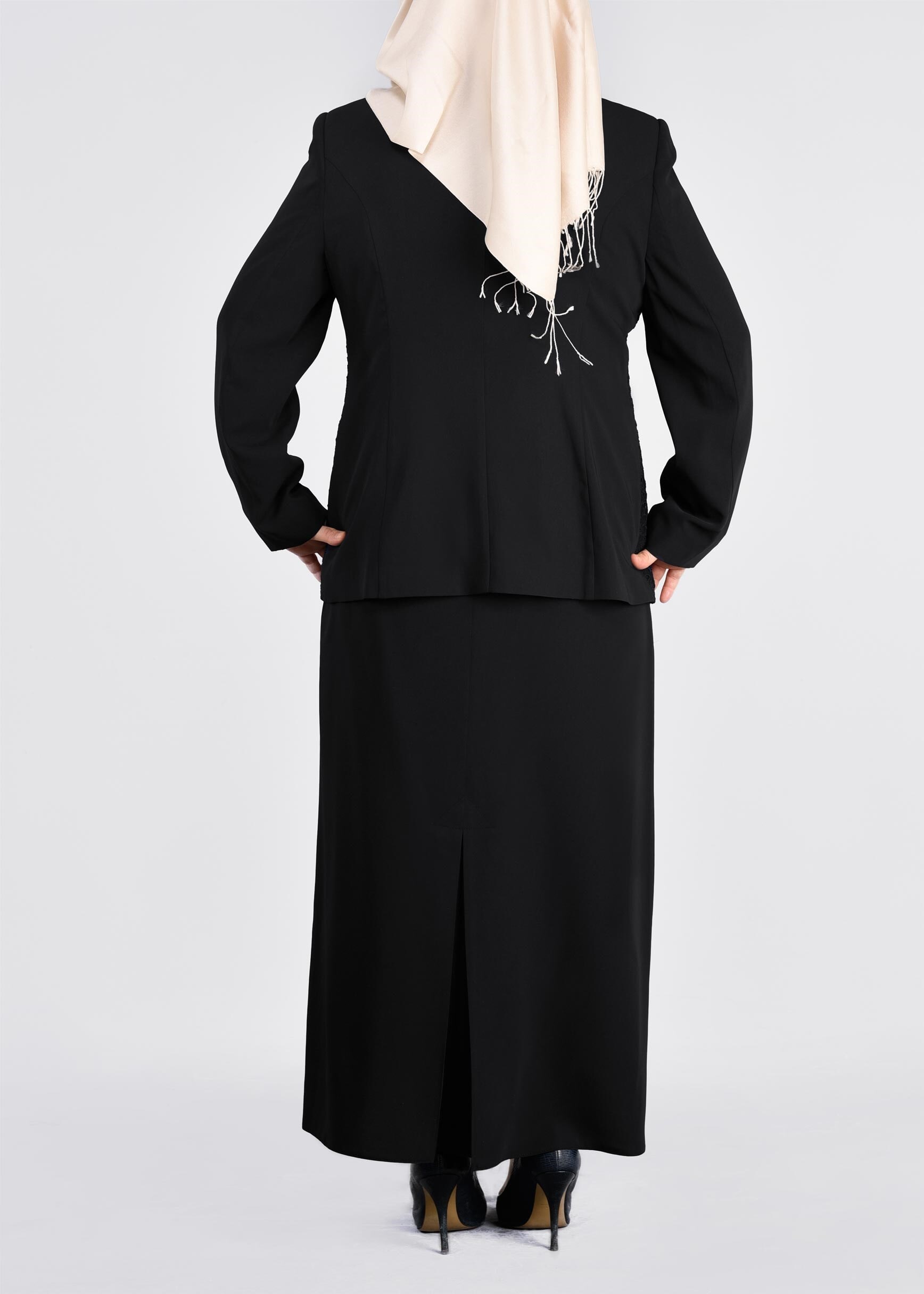 Tesettür giyim SİYAH 3391E ASLI 5929 3′LÜ ETEKLİ TAKIM 46/52 TEK44