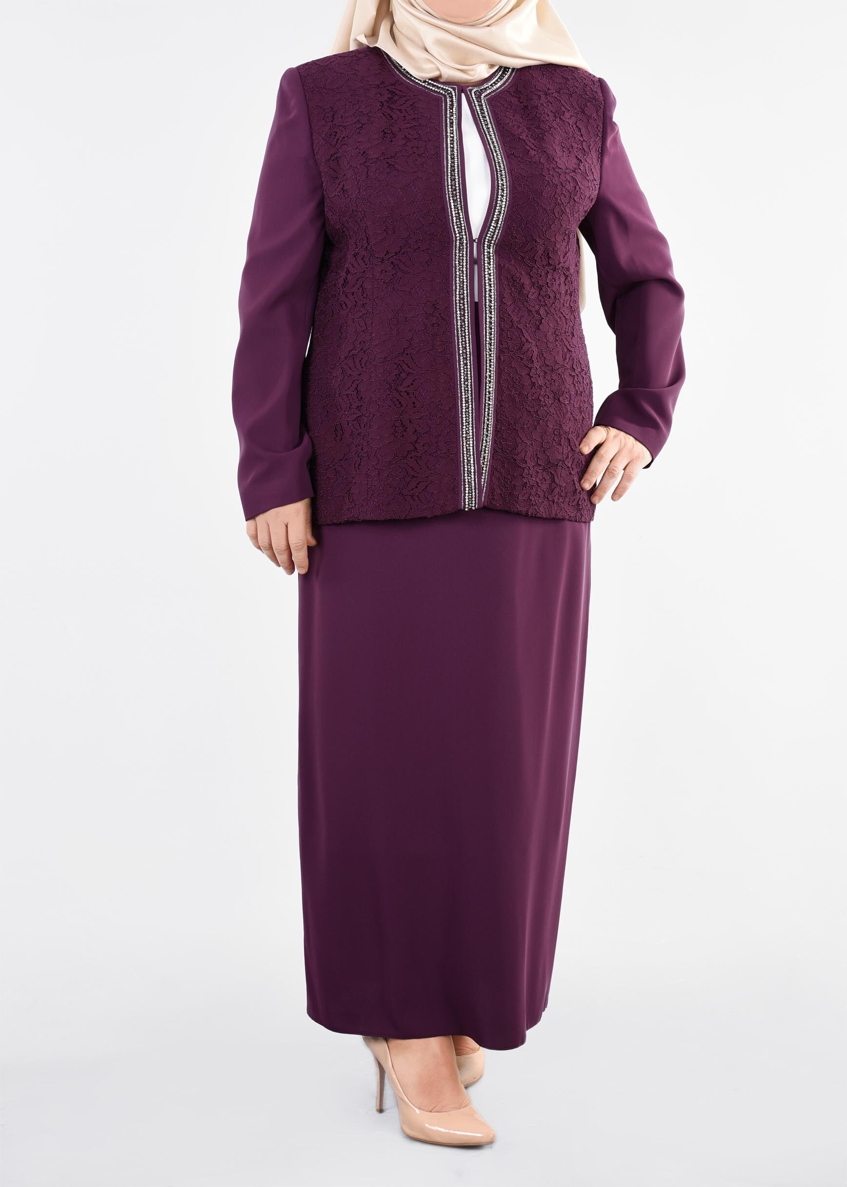 Tesettür giyim MOR 3391E ASLI 5929 3′LÜ ETEKLİ TAKIM 46/52 TEK44