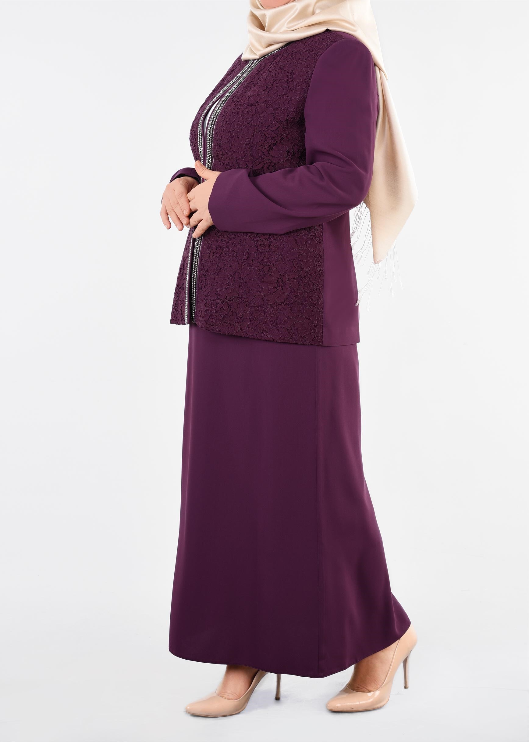 Tesettür giyim MOR 3391E ASLI 5929 3′LÜ ETEKLİ TAKIM 46/52 TEK44