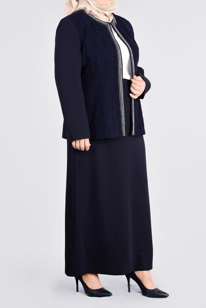 Tesettür giyim LACİVERT 3391E ASLI 5929 3′LÜ ETEKLİ TAKIM 46/52 TEK44 - ALVİNA