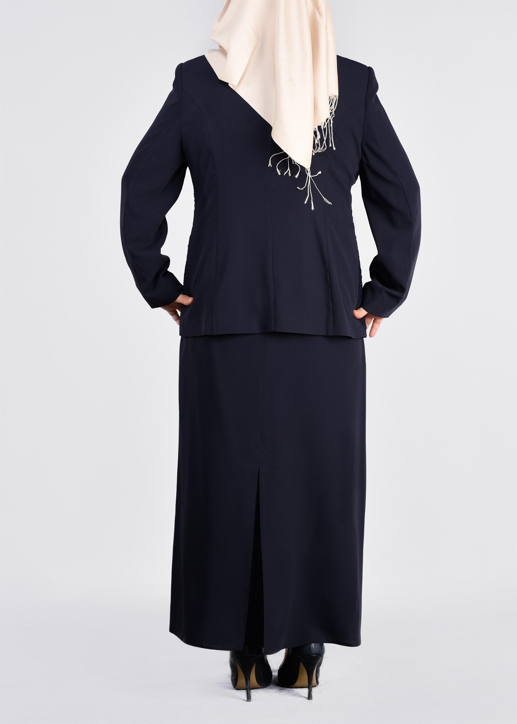 Tesettür giyim LACİVERT 3391E ASLI 5929 3′LÜ ETEKLİ TAKIM 46/52 TEK44