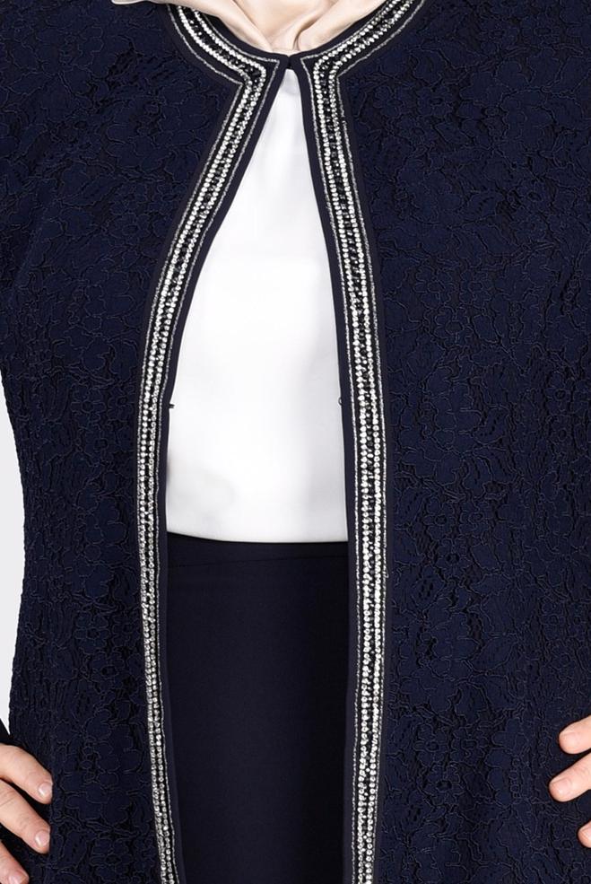 Tesettür giyim LACİVERT 3391E ASLI 5929 3′LÜ ETEKLİ TAKIM 46/52 TEK44 - ALVİNA