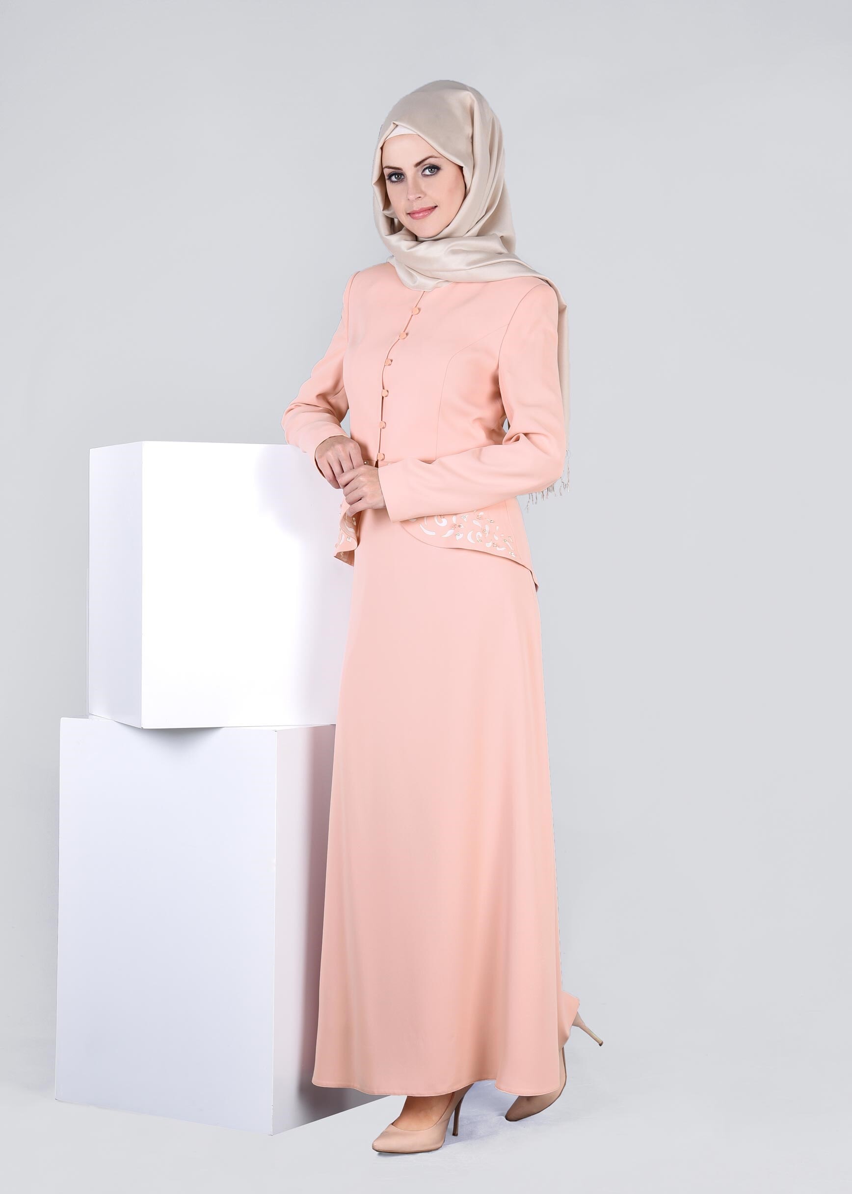 Tesettür giyim PUDRA 3392E ASLI 5929 2&prime;Lİ ETEKLİ TAKIM 40/48 TEK38