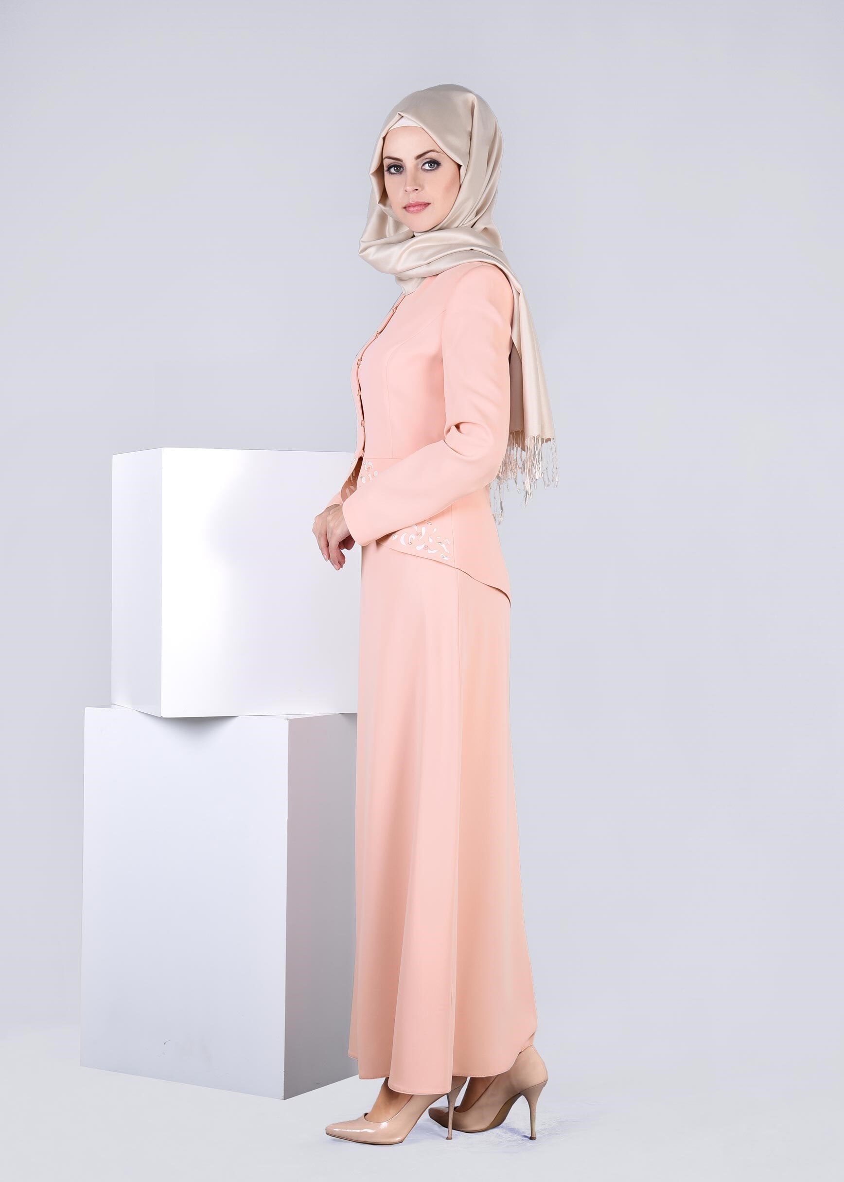 Tesettür giyim PUDRA 3392E ASLI 5929 2&prime;Lİ ETEKLİ TAKIM 40/48 TEK38