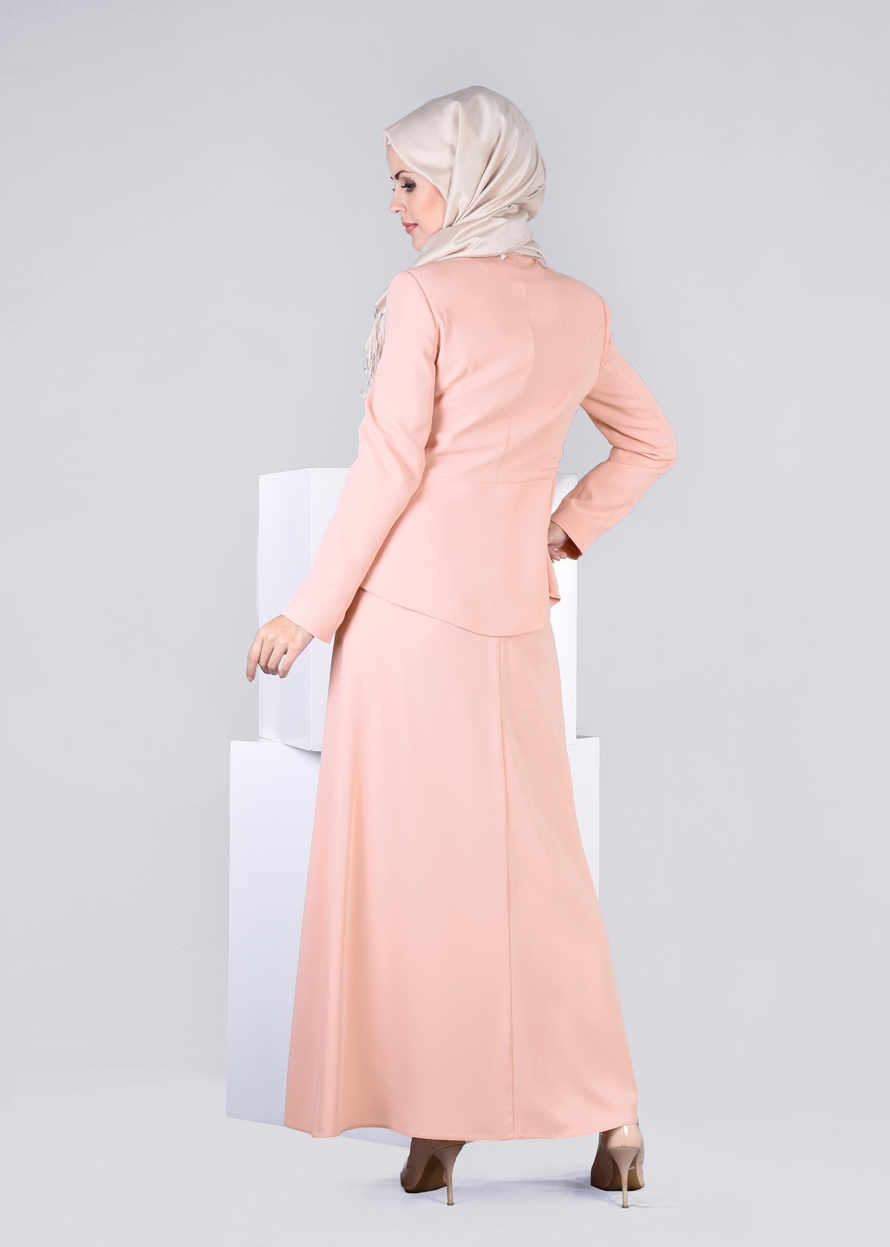 Tesettür giyim PUDRA 3392E ASLI 5929 2&prime;Lİ ETEKLİ TAKIM 40/48 TEK38