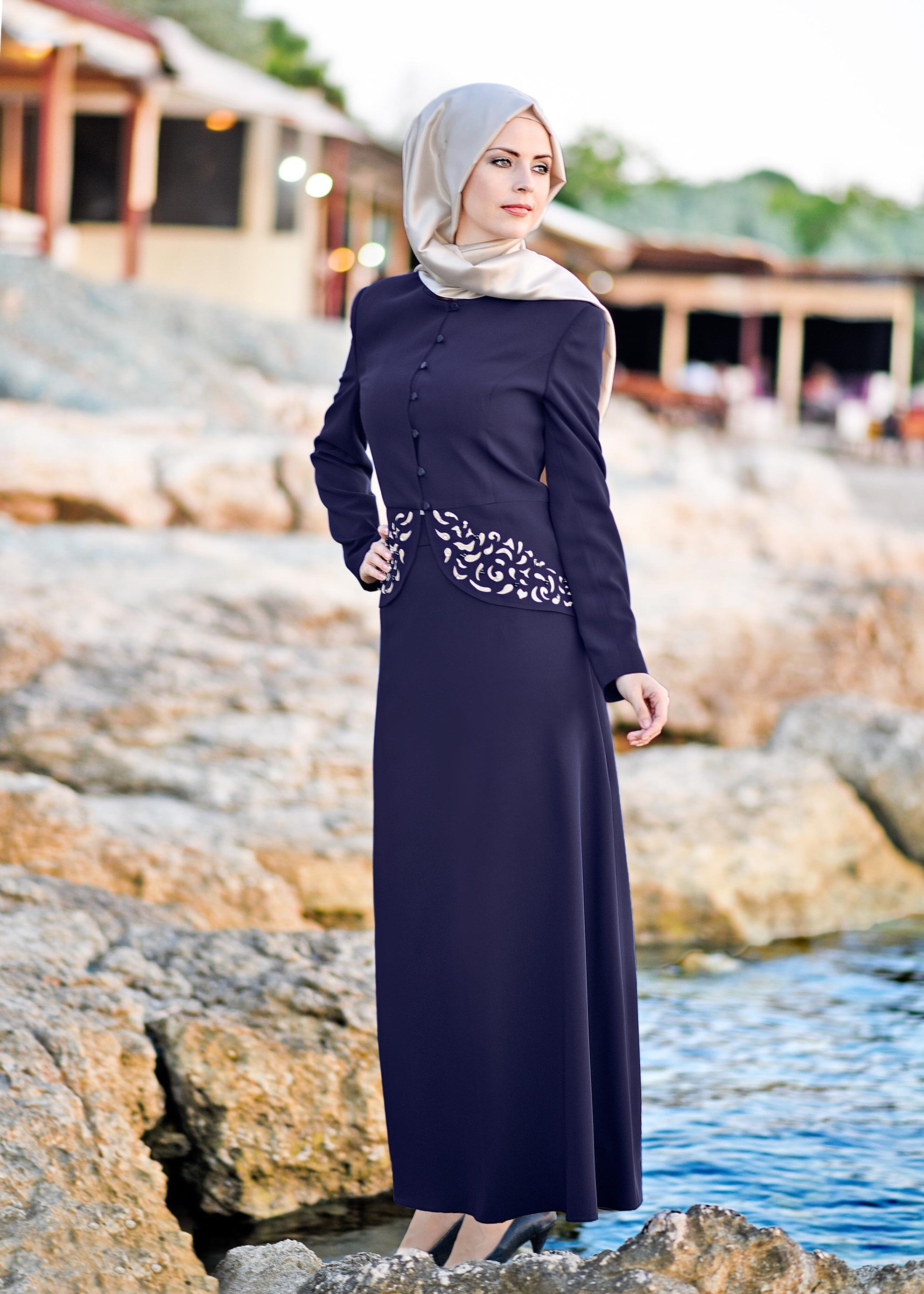Tesettür giyim LACİVERT 3392E ASLI 5929 2′Lİ ETEKLİ TAKIM 40/48 TEK38