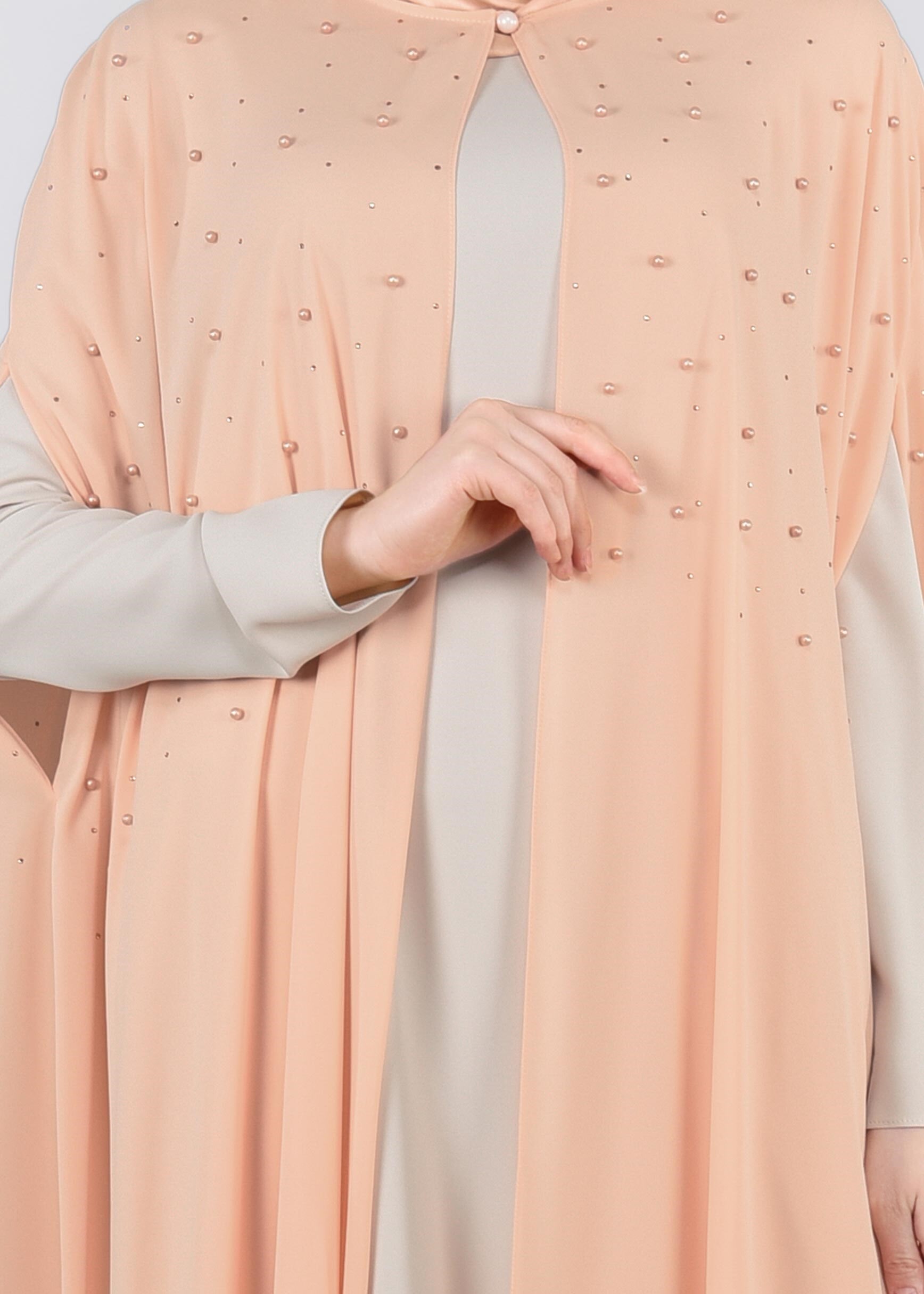 Tesettür giyim PUDRA 3376 ESİNTİ 2&prime;Lİ ELBİSELİ TAKIM 42/48