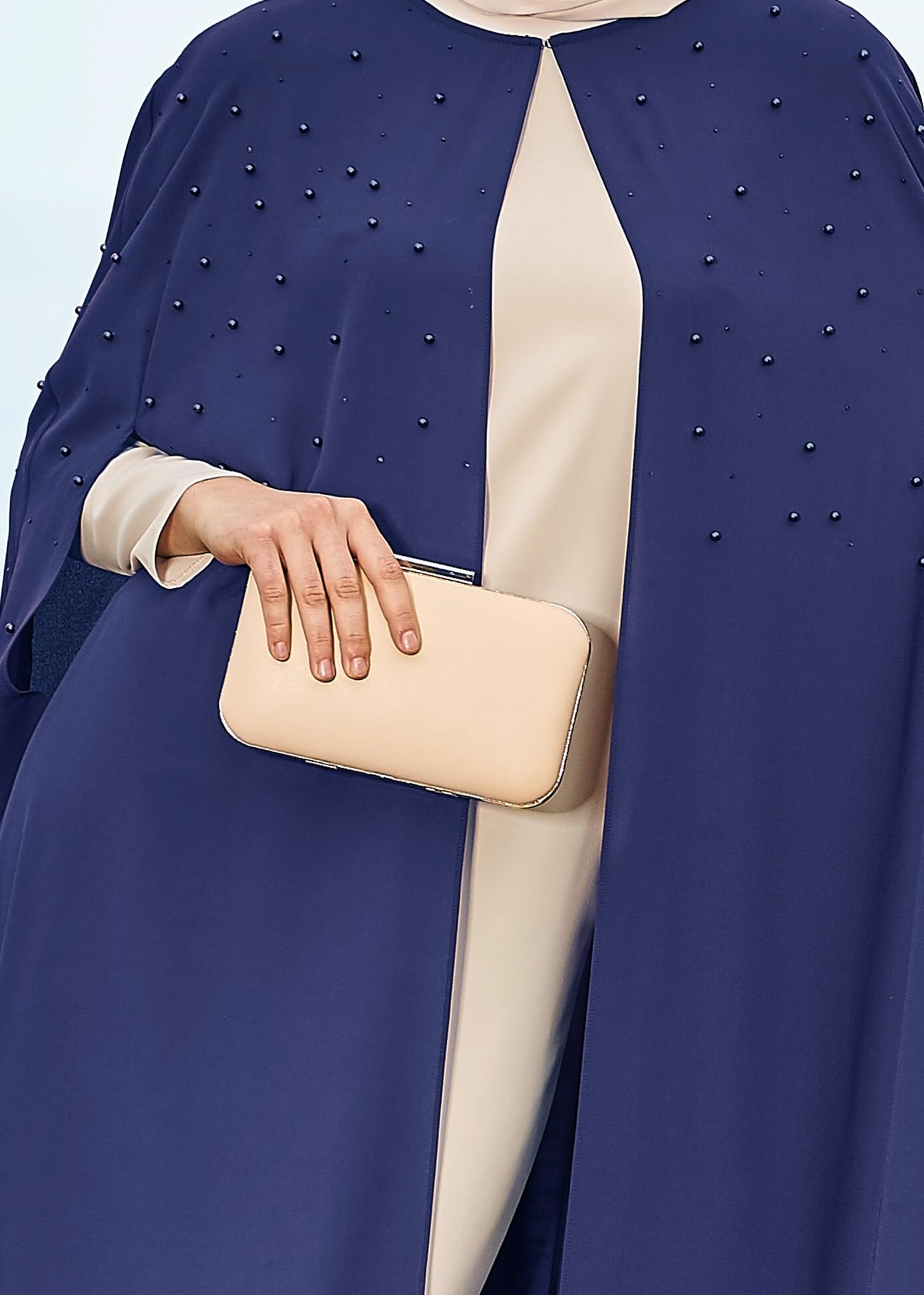 Tesettür giyim MAVİ 3376 ESİNTİ 2&prime;Lİ ELBİSELİ TAKIM 42/48