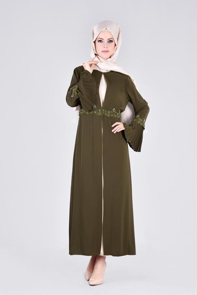 Vêtements hijab KAKI 3379 VİRONA 2′Lİ ELBİSELİ TAKIM 42/48 - ALVİNA