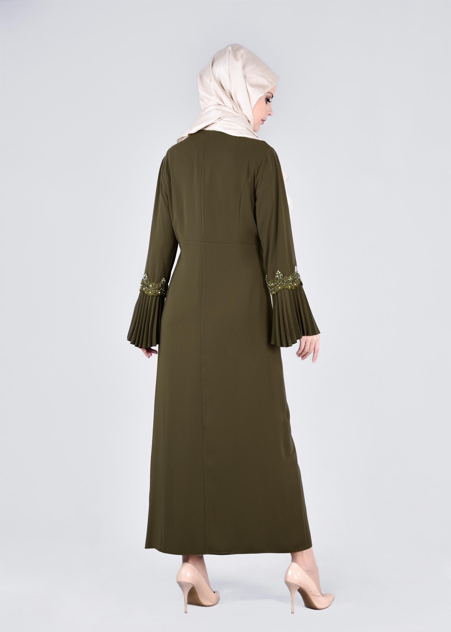 Tesettür giyim HAKİ 3379 VİRONA 2′Lİ ELBİSELİ TAKIM 42/48