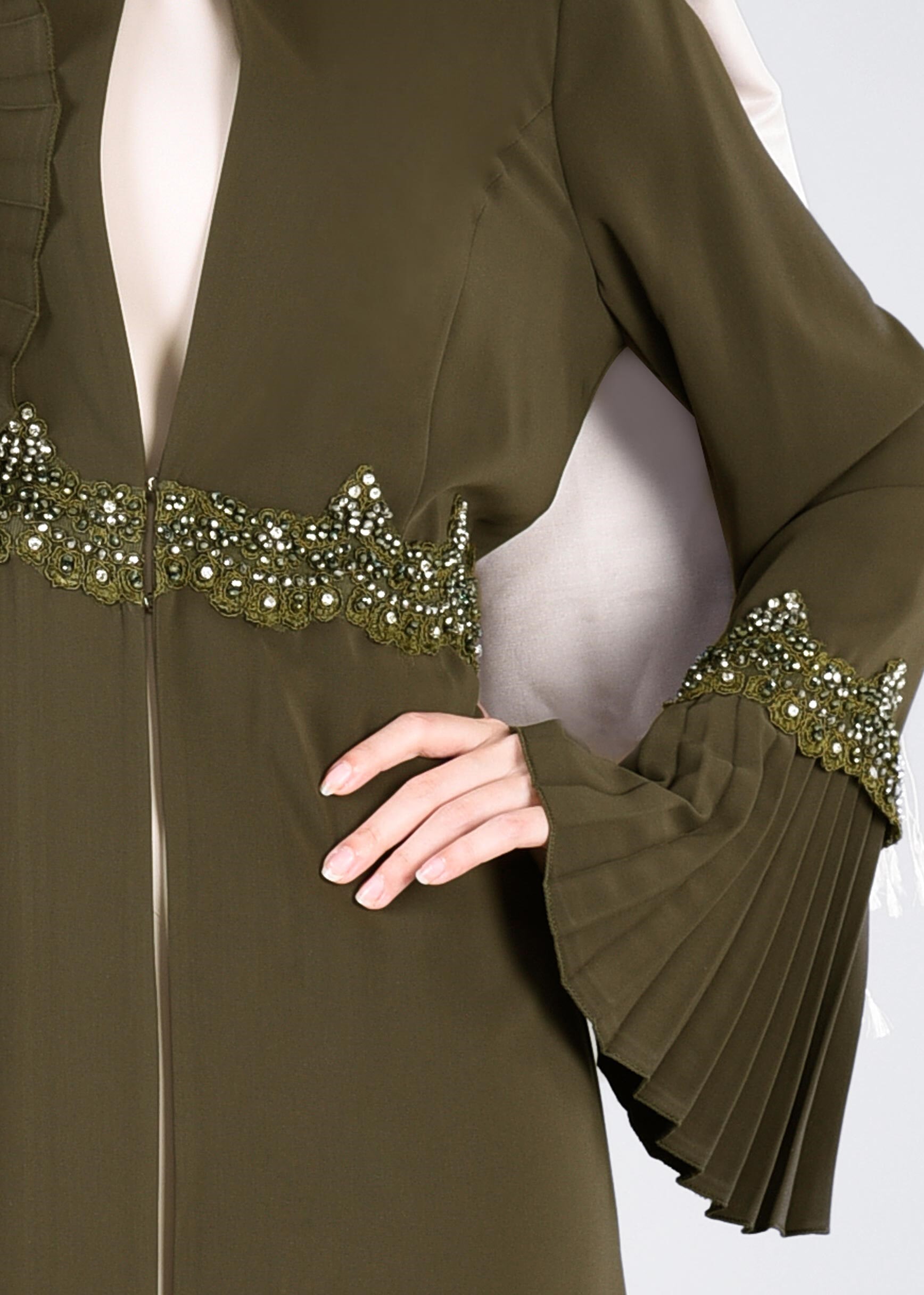 Tesettür giyim HAKİ 3379 VİRONA 2′Lİ ELBİSELİ TAKIM 42/48