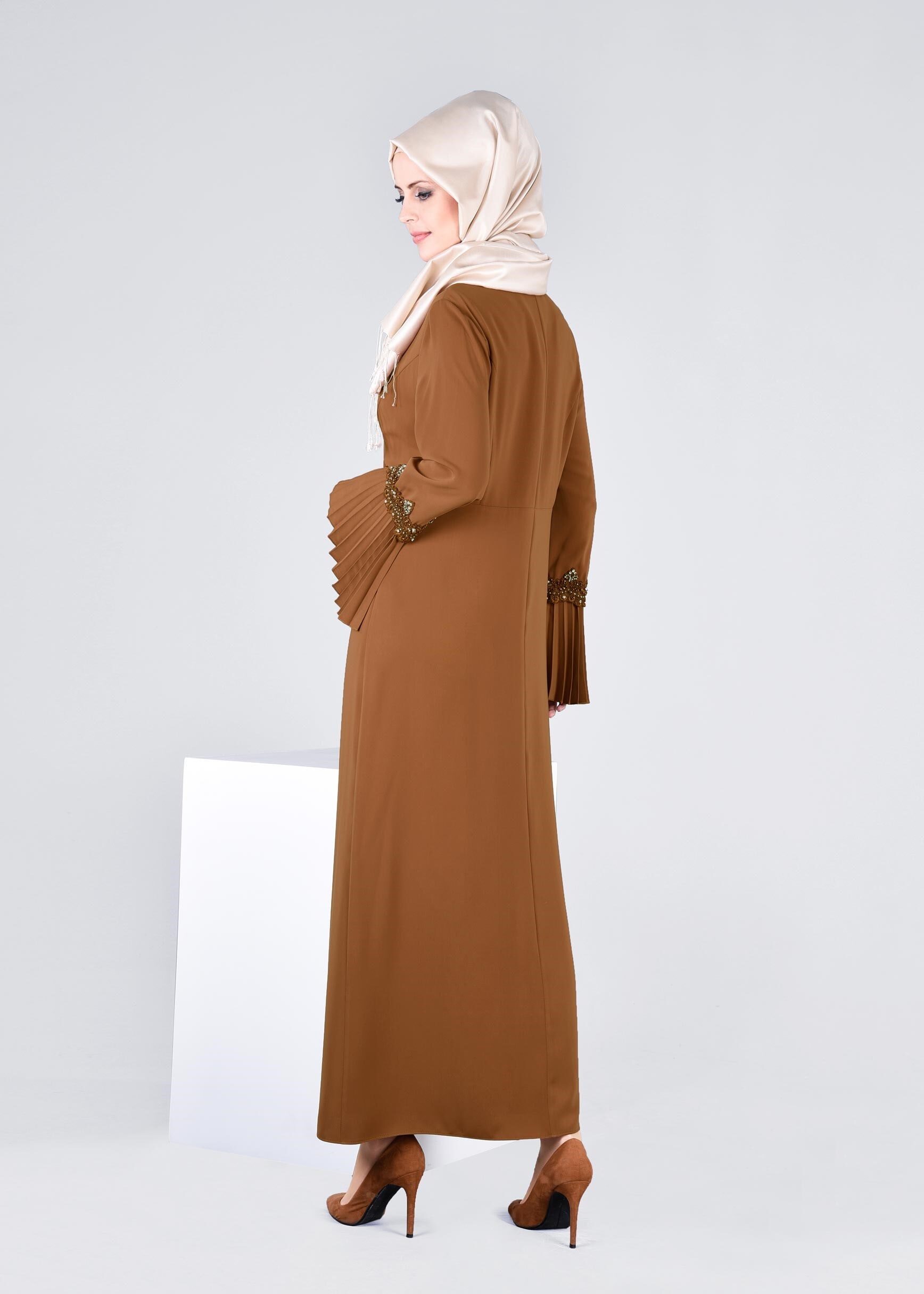 Tesettür giyim TABA İKİLİ ELBİSELİ TAKIM 3379