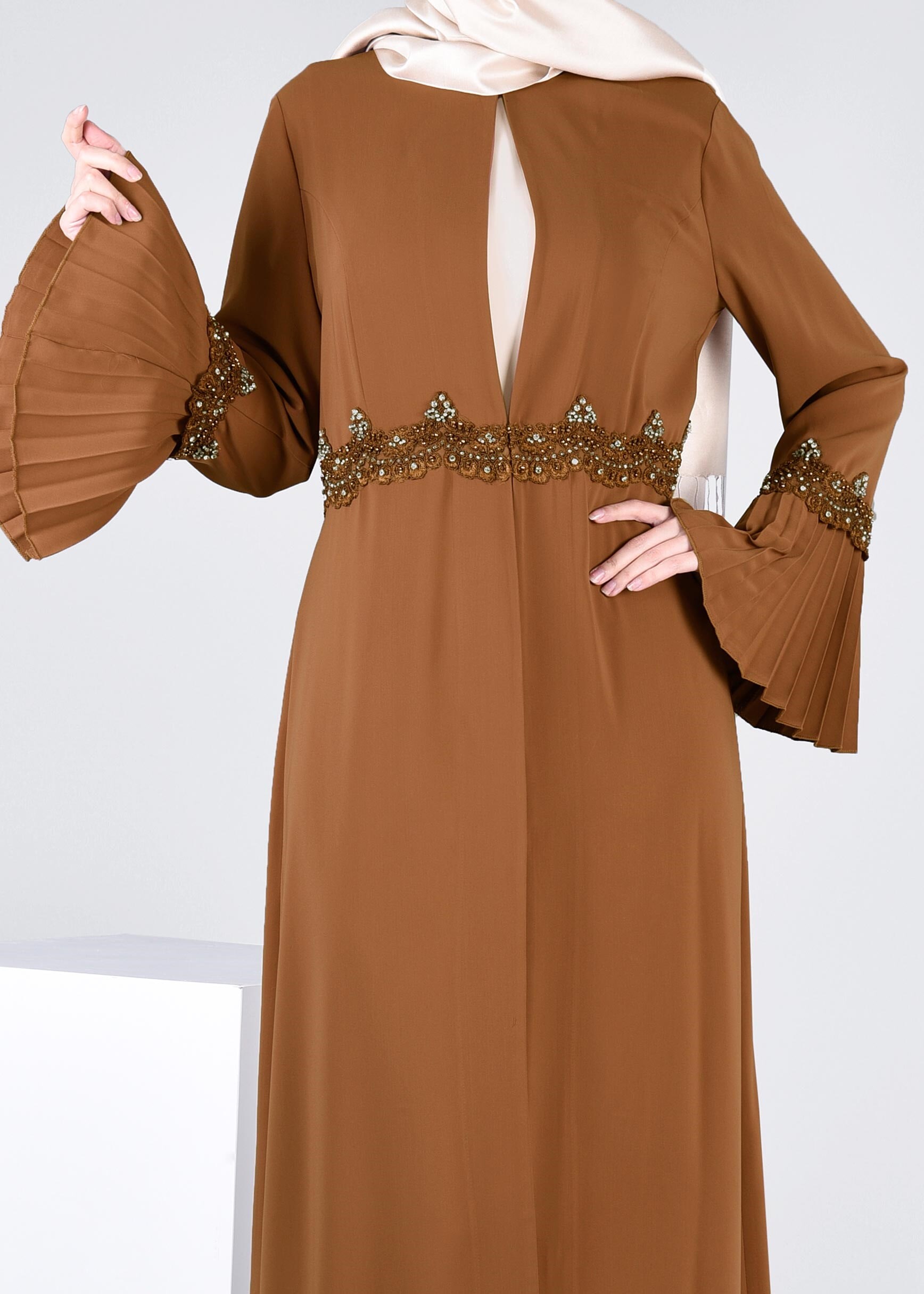 Tesettür giyim TABA İKİLİ ELBİSELİ TAKIM 3379