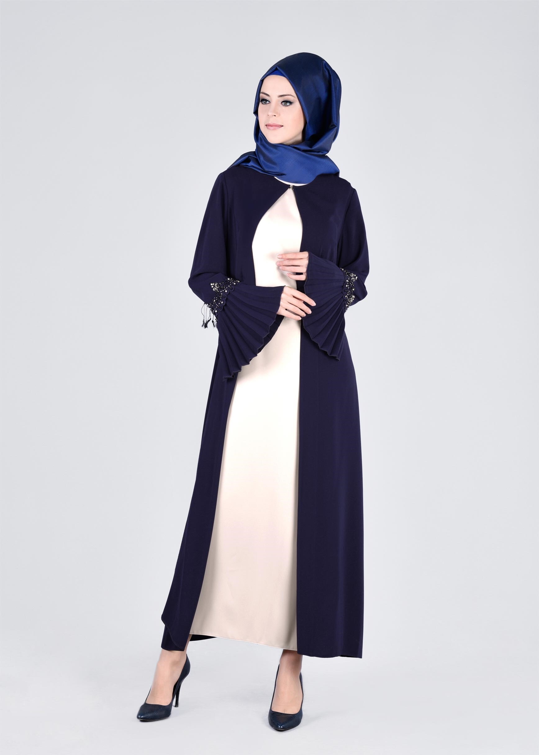 Tesettür giyim LACİVERT İKİLİ ELBİSELİ TAKIM 3379