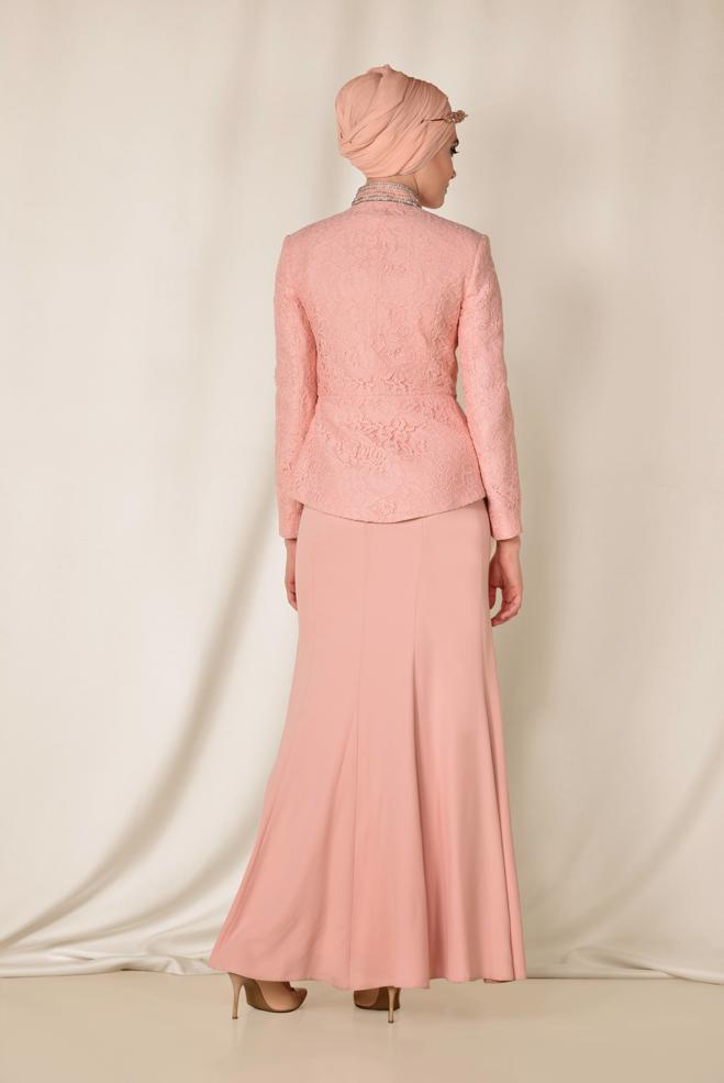 Hijab clothing POWDER Stone and Guipure Detailed Binary Skirted Suit 3383  - ALVİNA