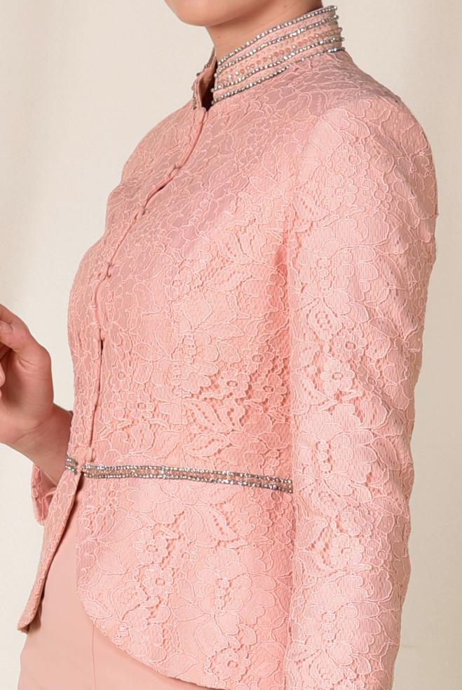 Hijab clothing POWDER Stone and Guipure Detailed Binary Skirted Suit 3383  - ALVİNA