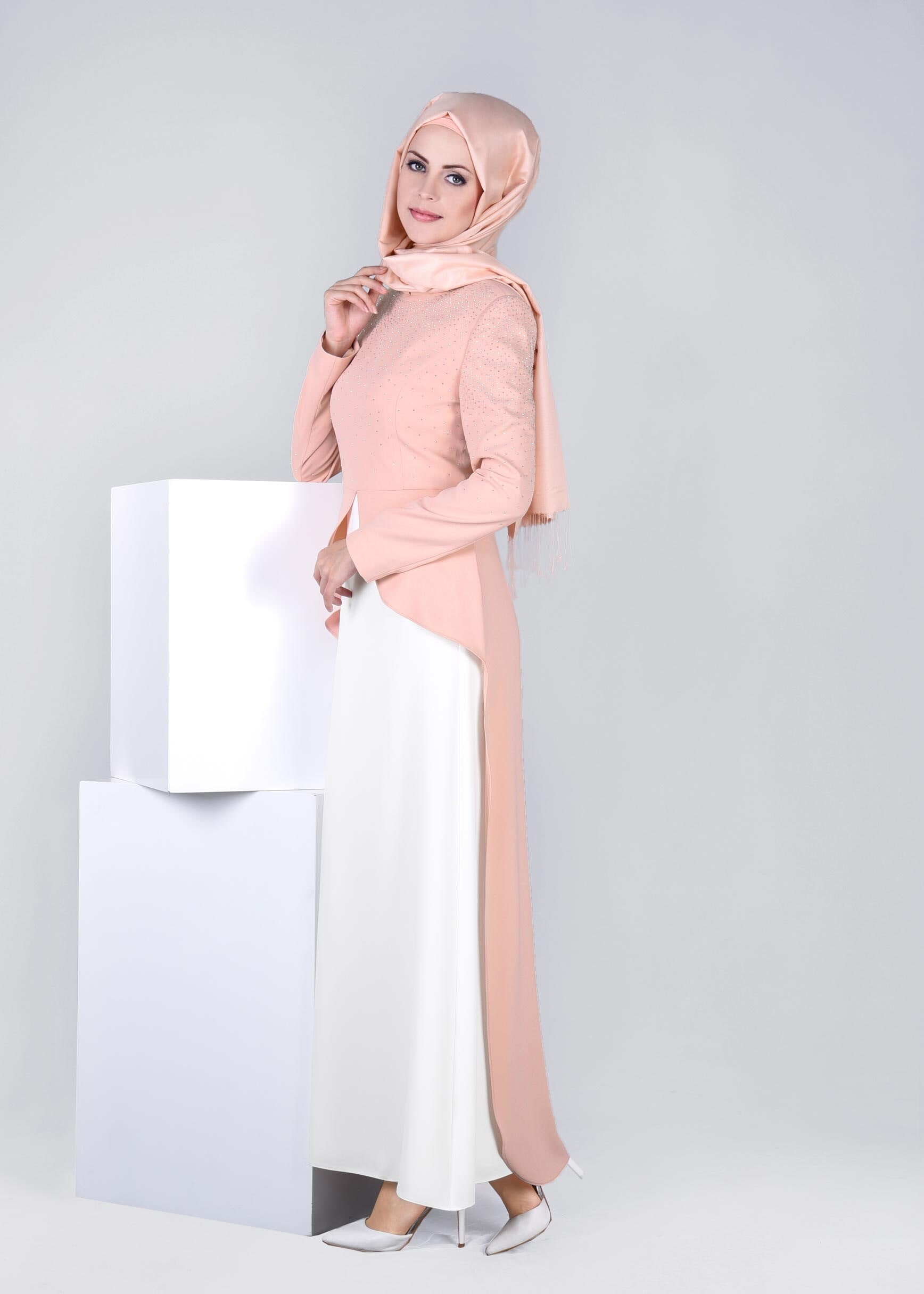 Tesettür giyim PUDRA 3385 ASLI 5929 2&prime;Lİ ELBİSELİ TAKIM 38/44 TEK42