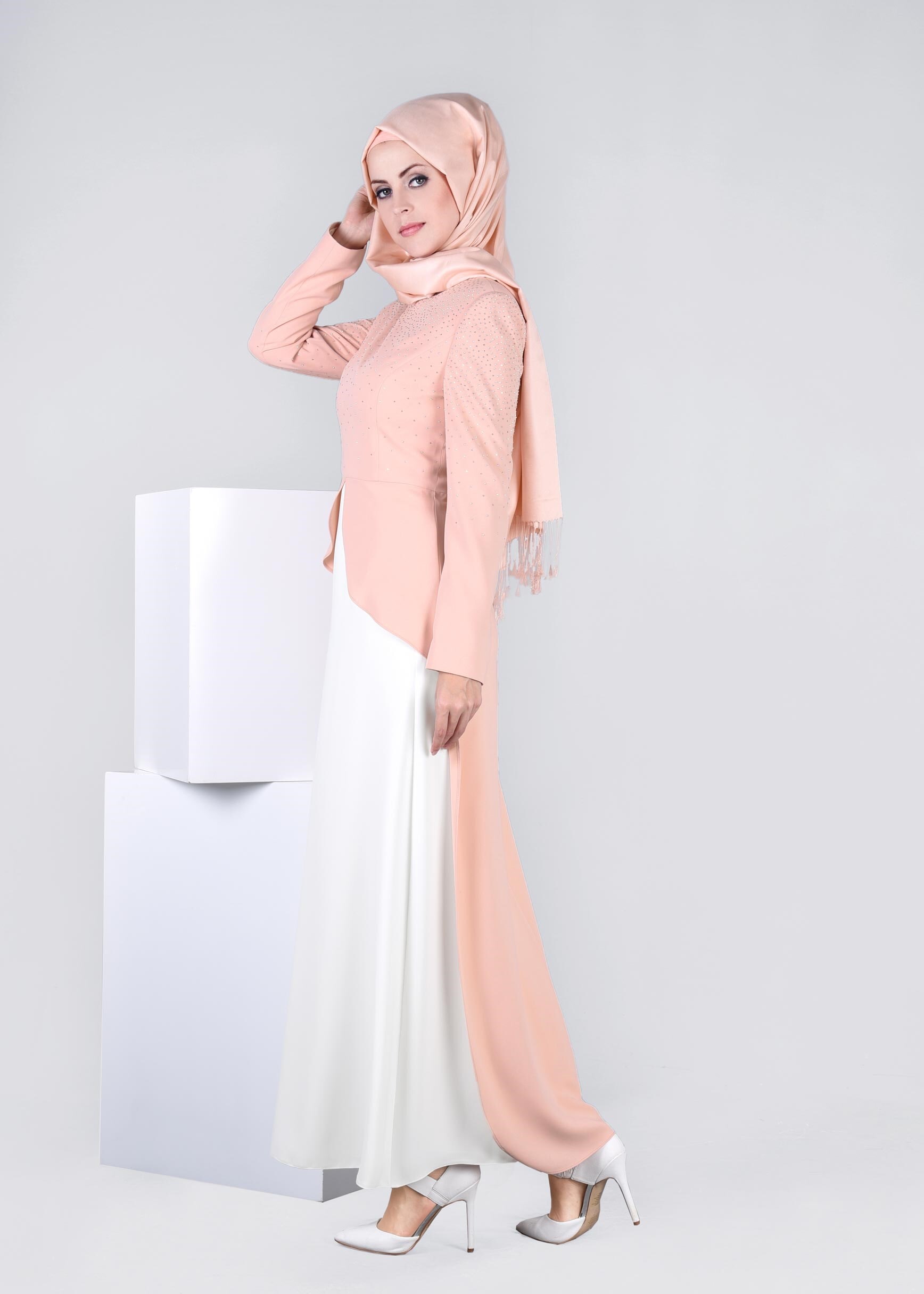 Tesettür giyim PUDRA 3385 ASLI 5929 2&prime;Lİ ELBİSELİ TAKIM 38/44 TEK42