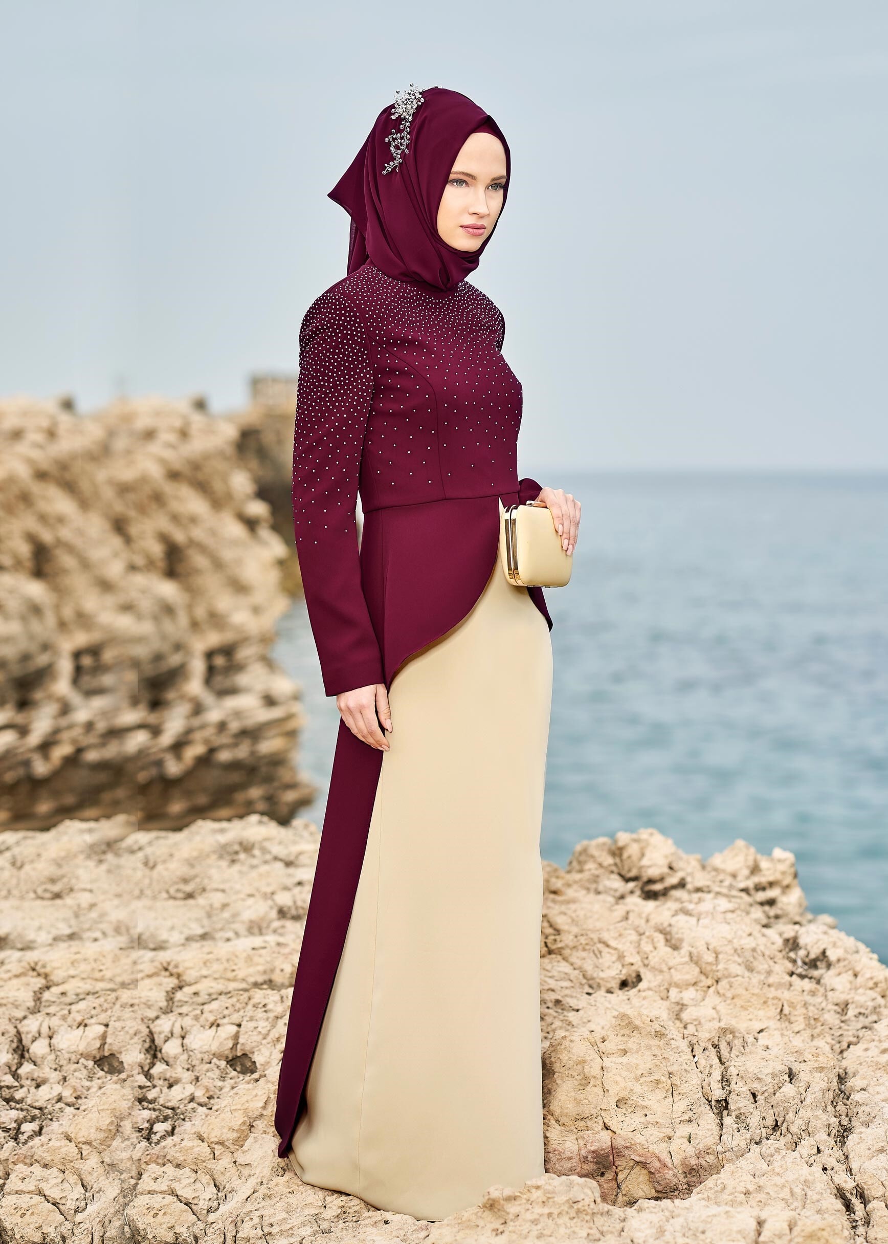 Tesettür giyim MÜRDÜM 3385 ASLI 5929 2′Lİ ELBİSELİ TAKIM 38/44 TEK42