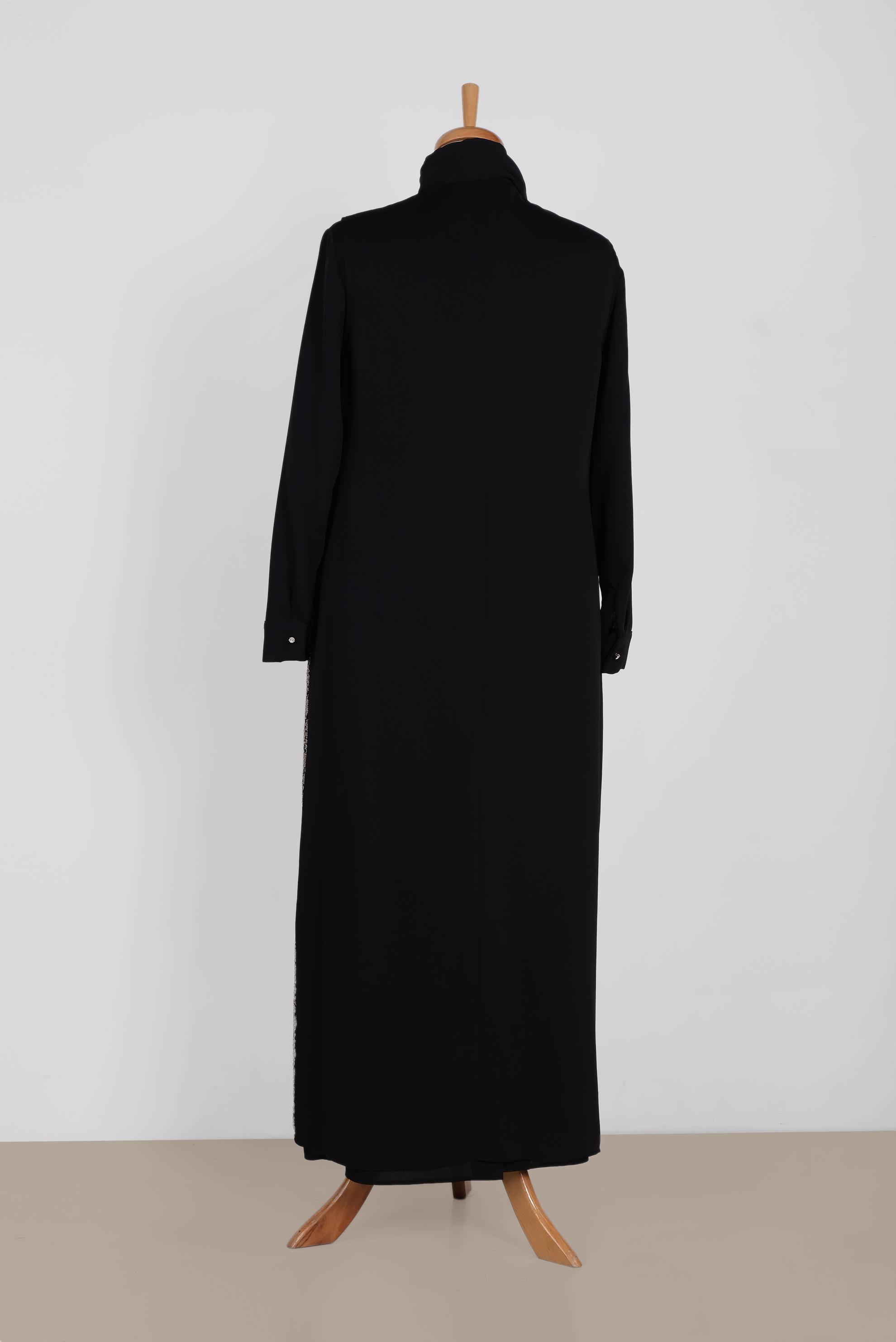 Tesettür giyim SİYAH 3390 NİL CREP 2&prime;Lİ ELBİSELİ TAKIM 44/50 TEK46