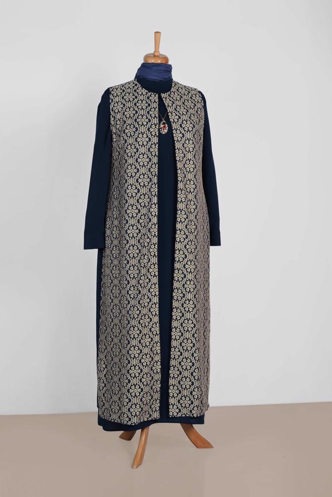 Vêtements hijab BLEU MARINE 3390 NİL CREP 2′Lİ ELBİSELİ TAKIM 44/50 TEK46 - ALVİNA