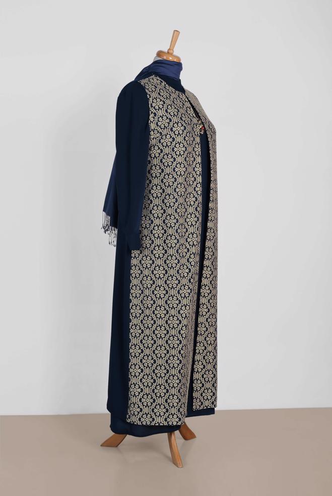 Vêtements hijab BLEU MARINE 3390 NİL CREP 2′Lİ ELBİSELİ TAKIM 44/50 TEK46 - ALVİNA