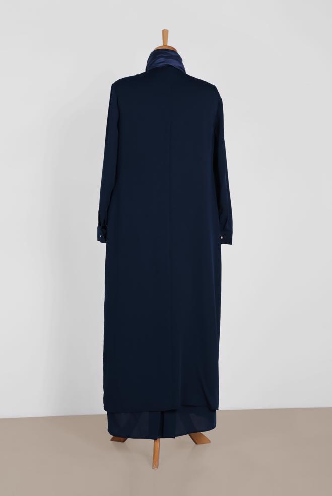 Vêtements hijab BLEU MARINE 3390 NİL CREP 2′Lİ ELBİSELİ TAKIM 44/50 TEK46 - ALVİNA