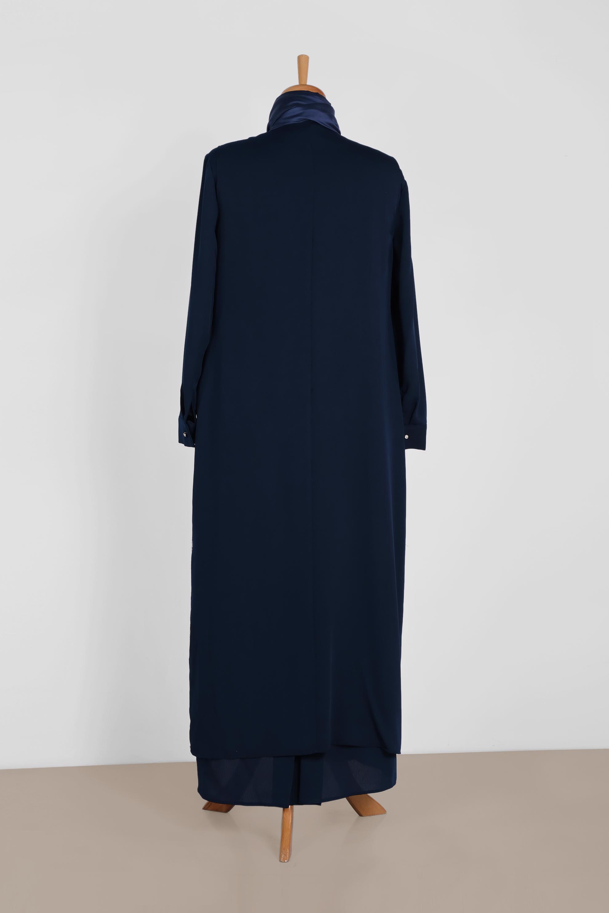 Tesettür giyim LACİVERT 3390 NİL CREP 2&prime;Lİ ELBİSELİ TAKIM 44/50 TEK46