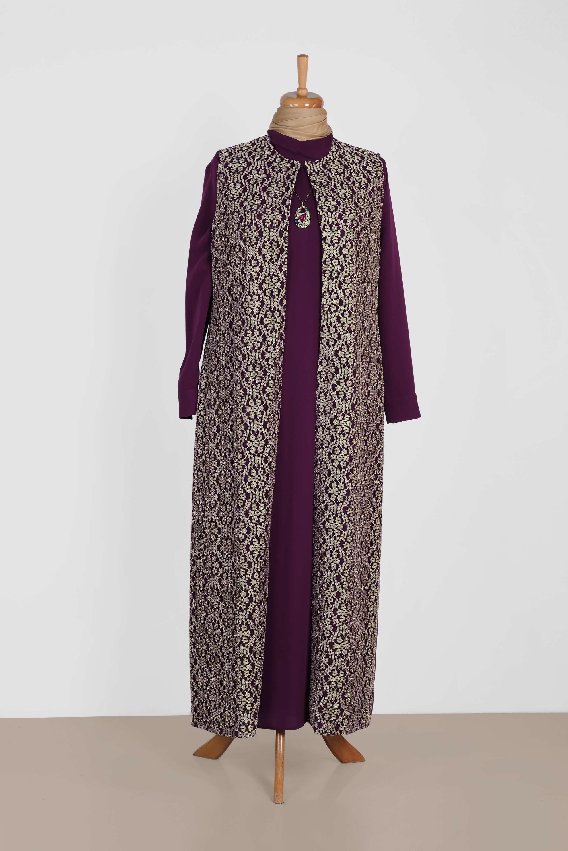 Tesettür giyim MÜRDÜM 3390 NİL CREP 2&prime;Lİ ELBİSELİ TAKIM 44/50 TEK46