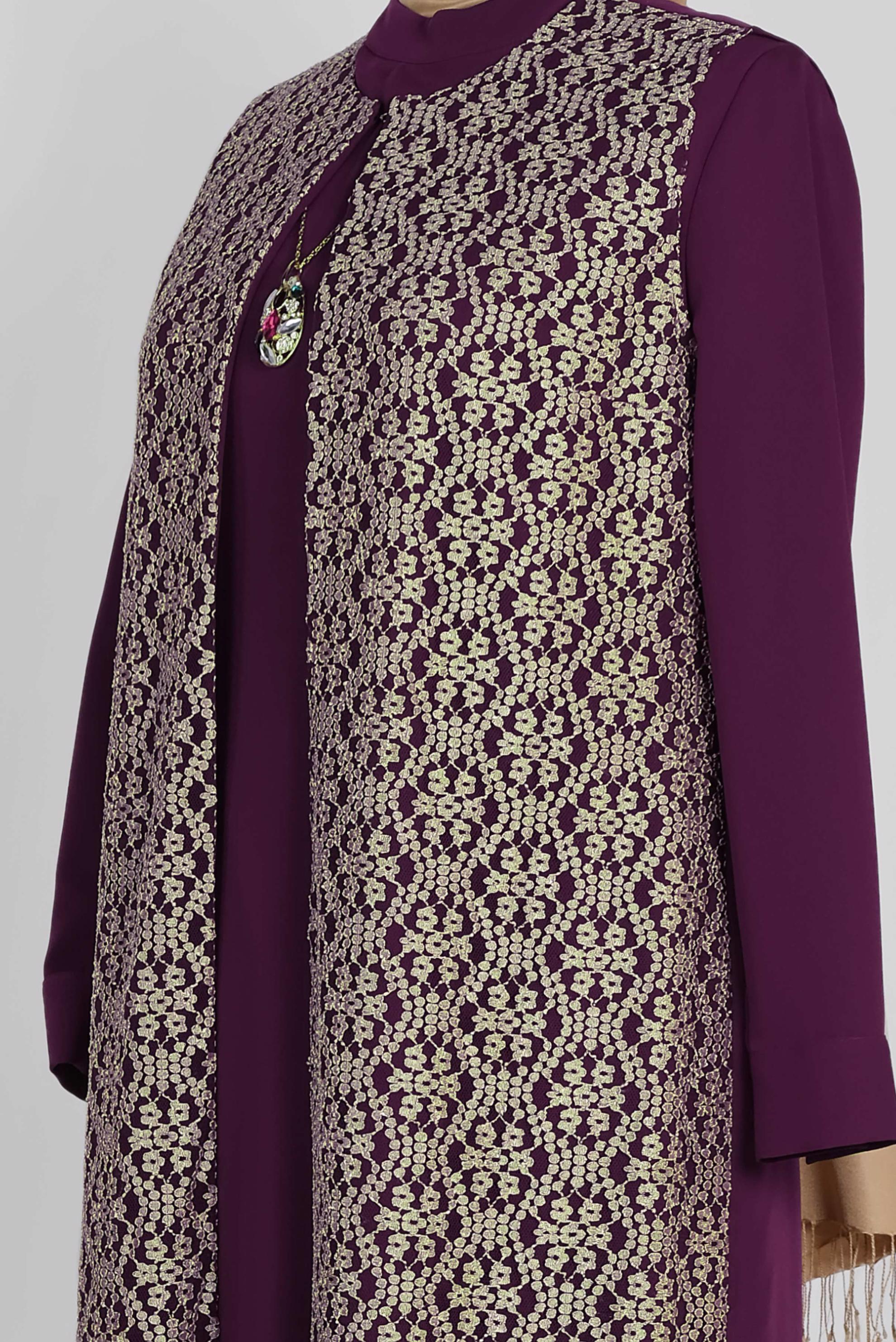 Tesettür giyim MÜRDÜM 3390 NİL CREP 2&prime;Lİ ELBİSELİ TAKIM 44/50 TEK46