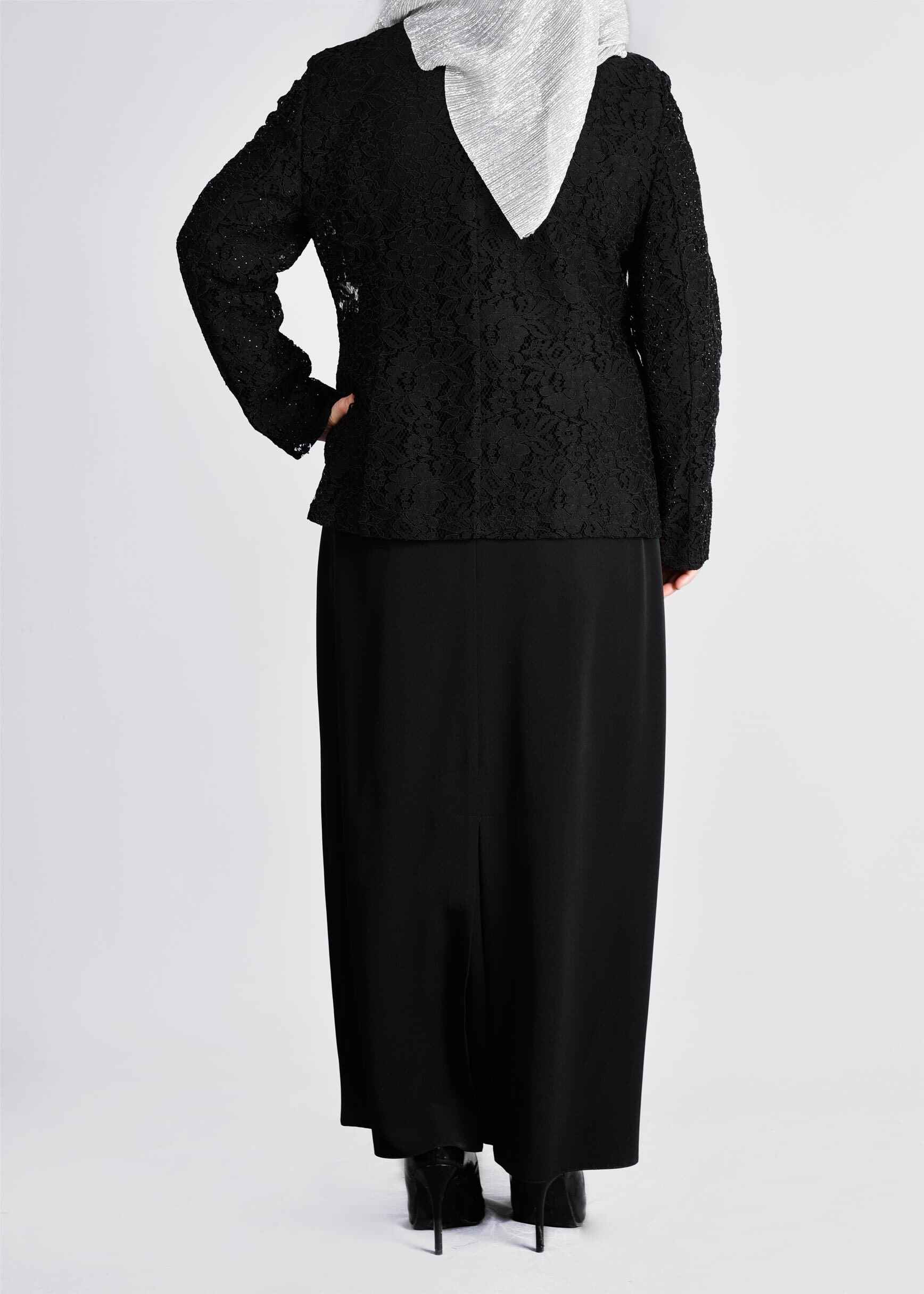 Tesettür giyim SİYAH 3395 NEW LOREN 2′Lİ ELBİSELİ TAKIM 44/50 TEK46