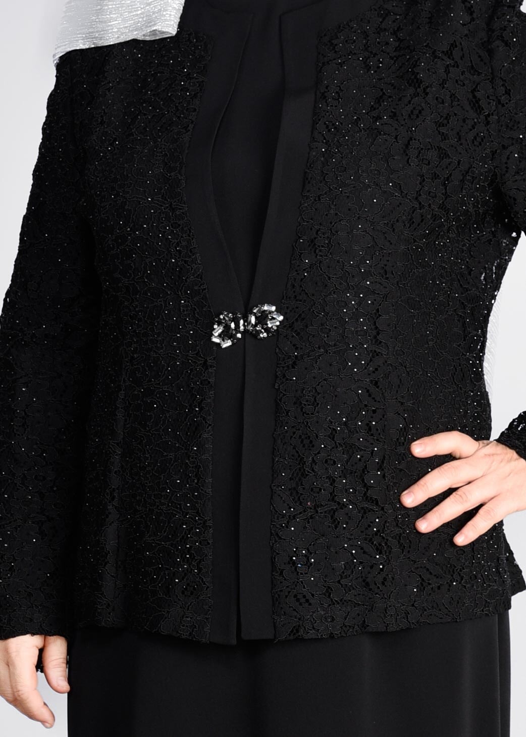 Tesettür giyim SİYAH 3395 NEW LOREN 2′Lİ ELBİSELİ TAKIM 44/50 TEK46