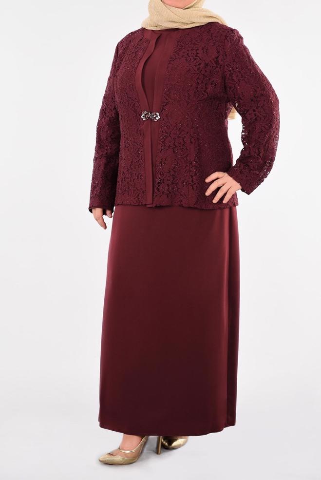 Vêtements hijab ROUGE BORDEAUX 3395 NEW LOREN 2′Lİ ELBİSELİ TAKIM 44/50 TEK46 - ALVİNA