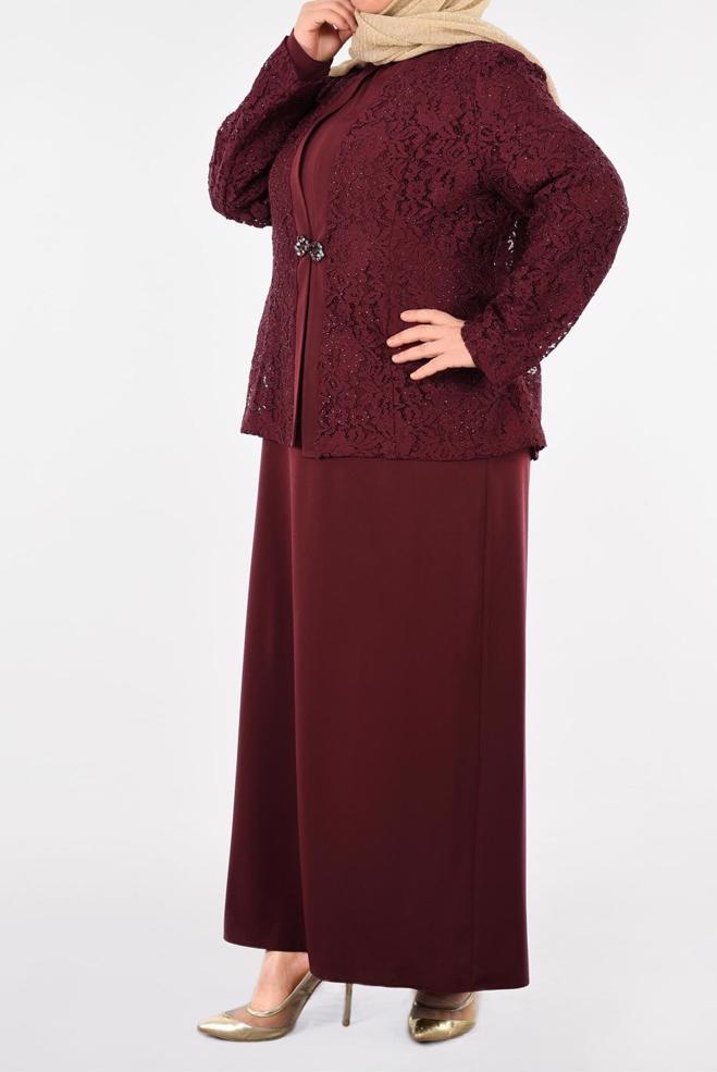 Vêtements hijab ROUGE BORDEAUX 3395 NEW LOREN 2′Lİ ELBİSELİ TAKIM 44/50 TEK46 - ALVİNA