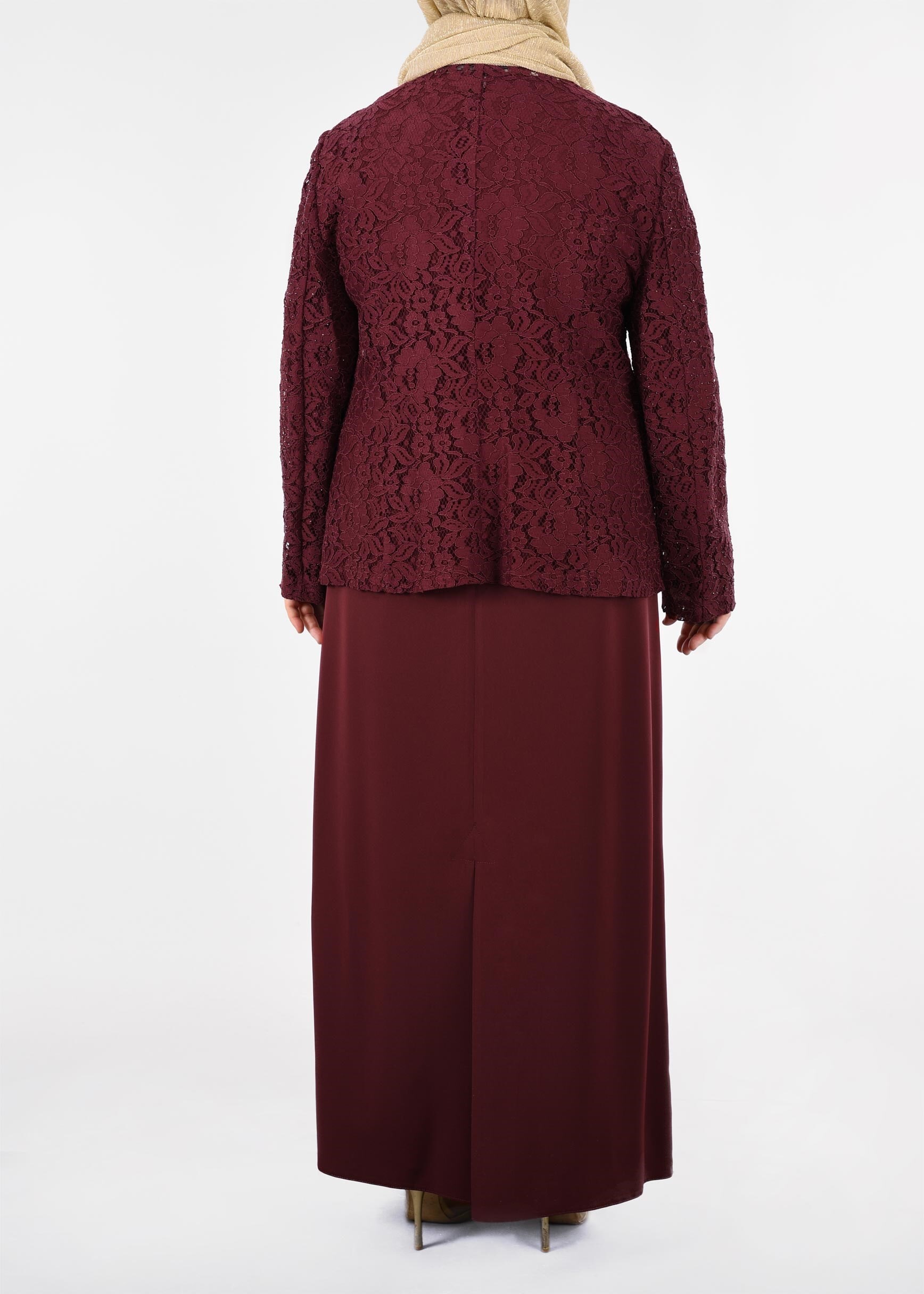 Tesettür giyim BORDO 3395 NEW LOREN 2&prime;Lİ ELBİSELİ TAKIM 44/50 TEK46