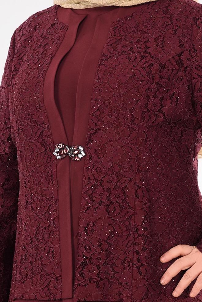 Vêtements hijab ROUGE BORDEAUX 3395 NEW LOREN 2′Lİ ELBİSELİ TAKIM 44/50 TEK46 - ALVİNA