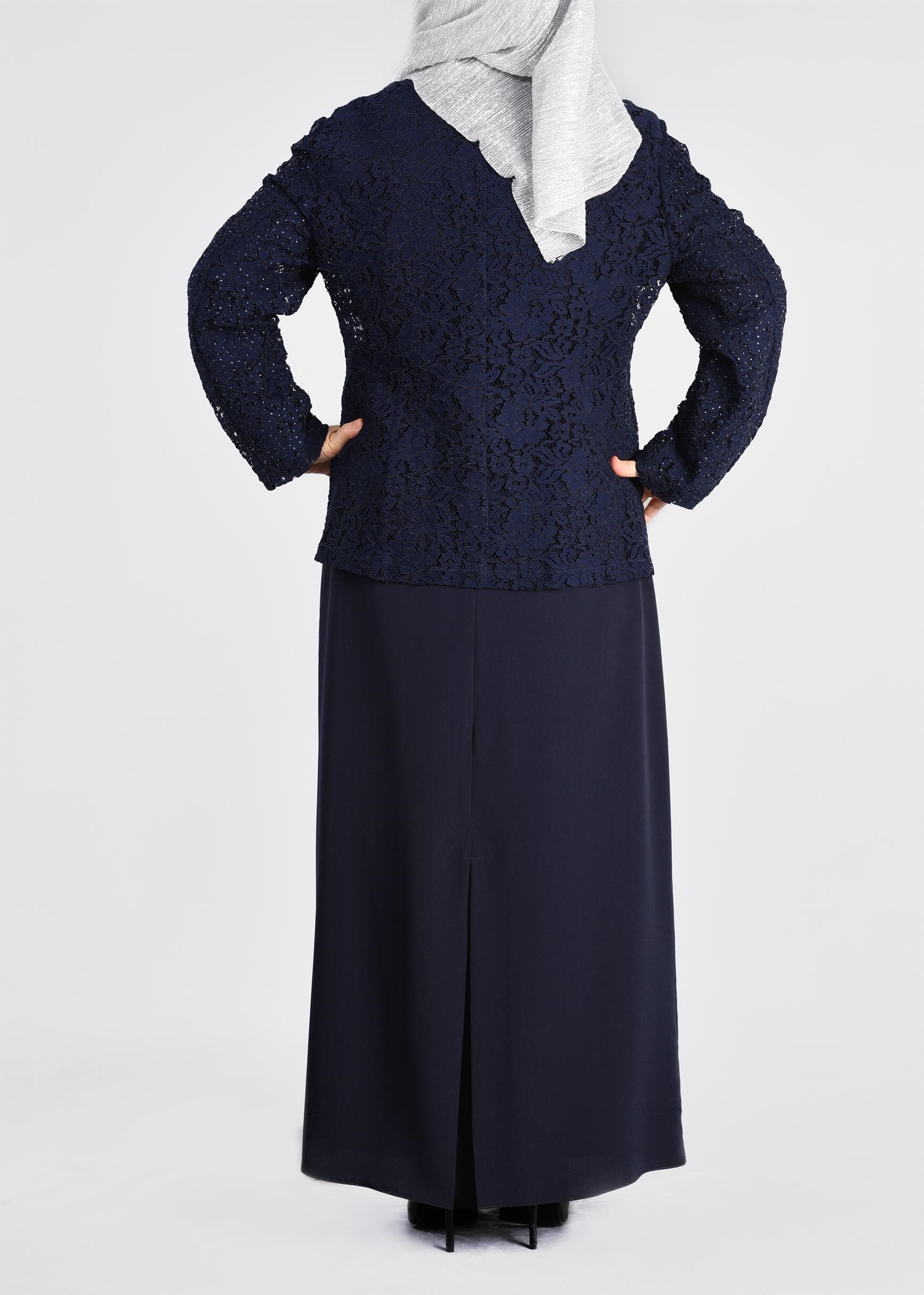 Tesettür giyim LACİVERT 3395 NEW LOREN 2&prime;Lİ ELBİSELİ TAKIM 44/50 TEK46