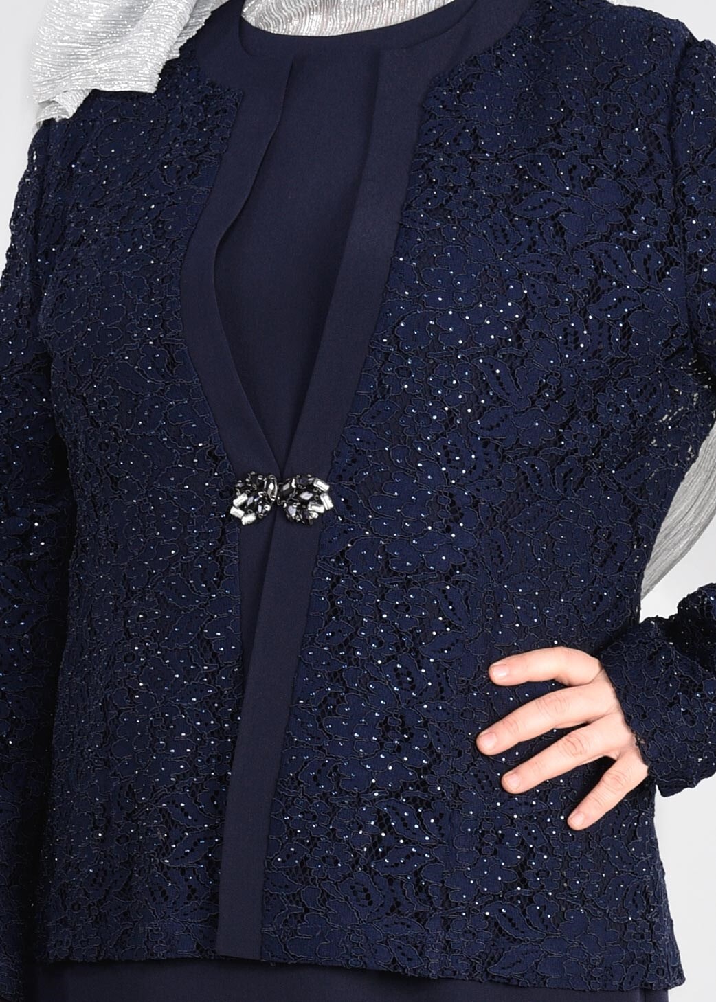 Tesettür giyim LACİVERT 3395 NEW LOREN 2&prime;Lİ ELBİSELİ TAKIM 44/50 TEK46