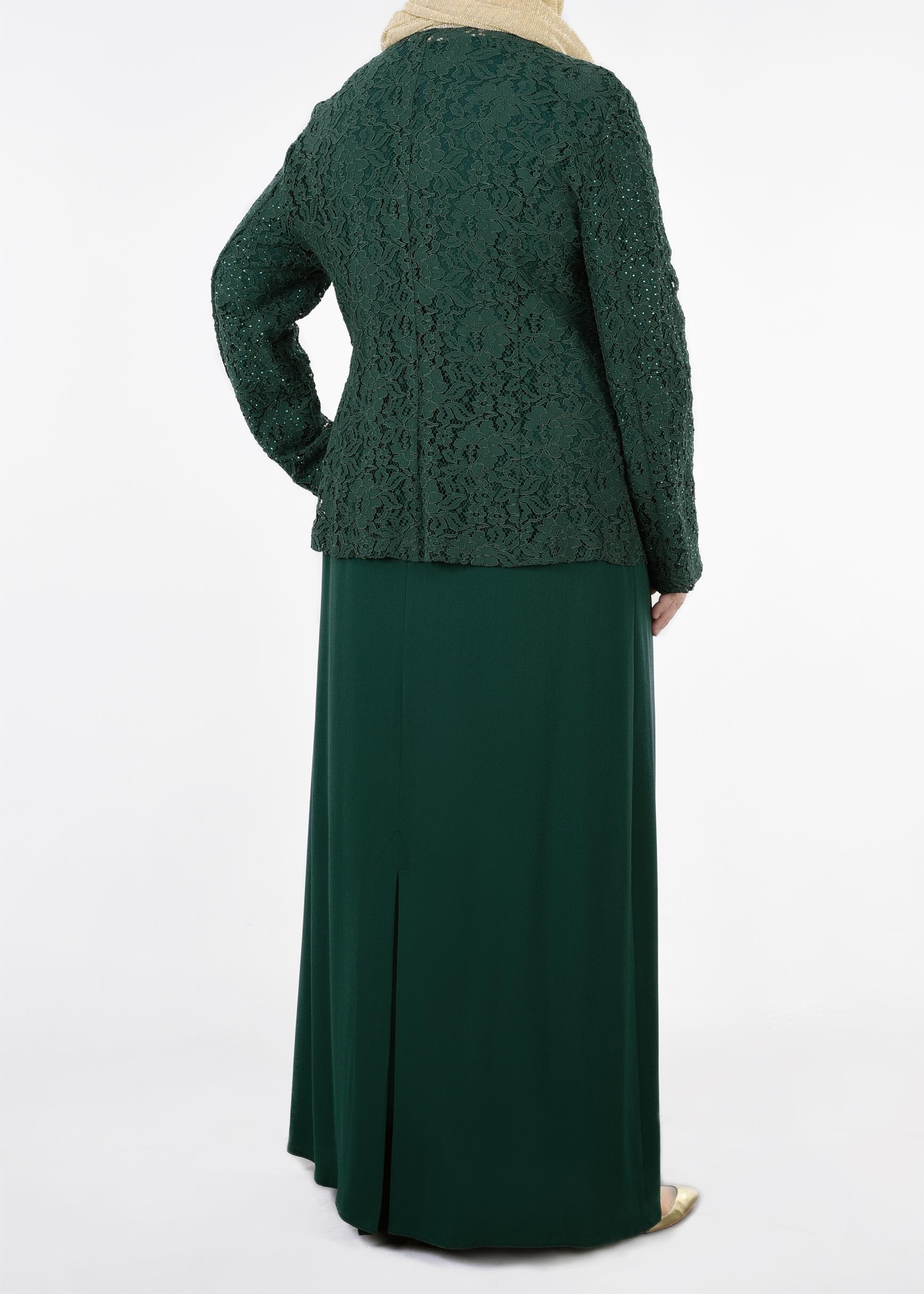 Tesettür giyim YEŞİL 3395 NEW LOREN 2&prime;Lİ ELBİSELİ TAKIM 44/50 TEK46