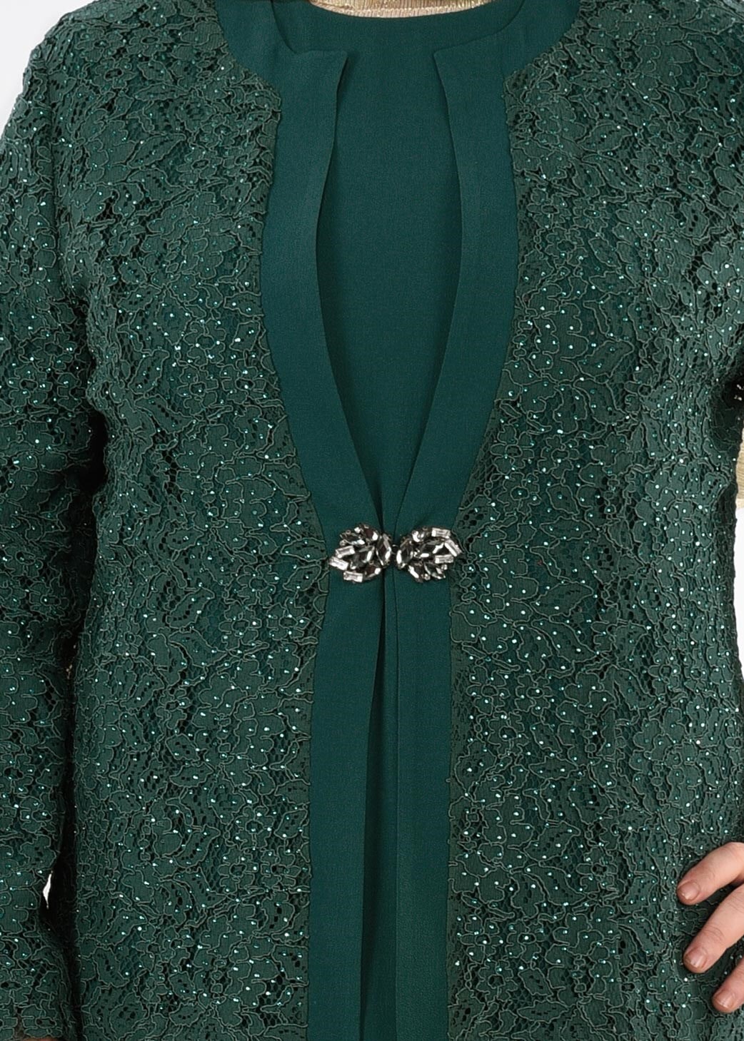 Tesettür giyim YEŞİL 3395 NEW LOREN 2&prime;Lİ ELBİSELİ TAKIM 44/50 TEK46