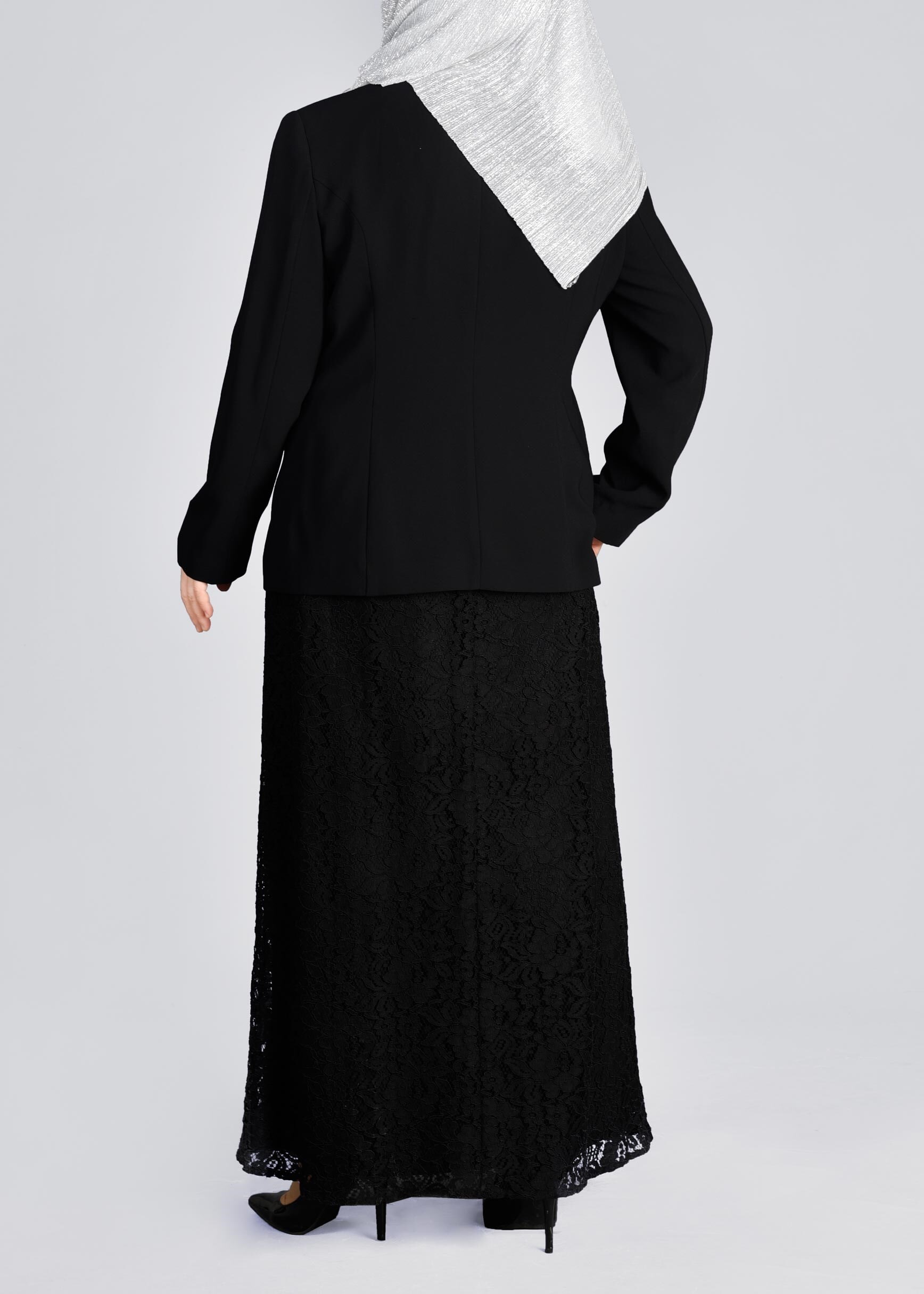 Tesettür giyim SİYAH 3398 SAFİR DANTEL 2&prime;Lİ ELB.TAKIM 44/48 TEK46