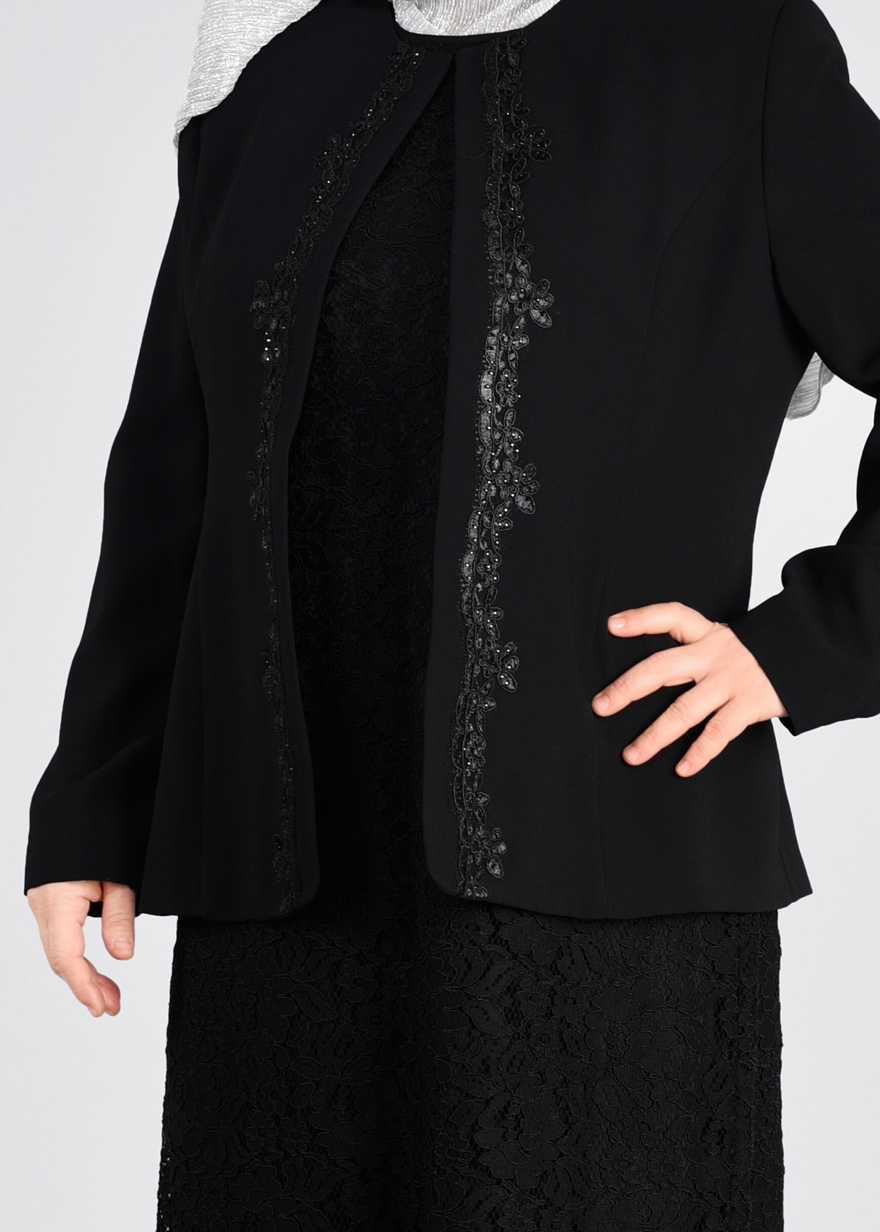 Tesettür giyim SİYAH 3398 SAFİR DANTEL 2&prime;Lİ ELB.TAKIM 44/48 TEK46