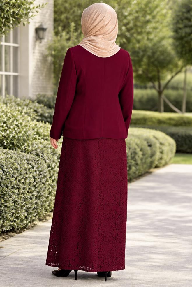 Hijab-Kleidung BURGUND 3398 SAFİR DANTEL 2&prime;Lİ ELB.TAKIM 44/48 TEK46 - ALVİNA