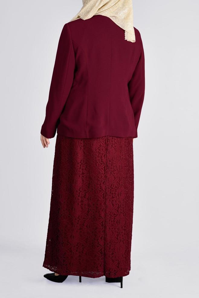 Vêtements hijab ROUGE BORDEAUX 3398 SAFİR DANTEL 2′Lİ ELB.TAKIM 44/48 TEK46 - ALVİNA